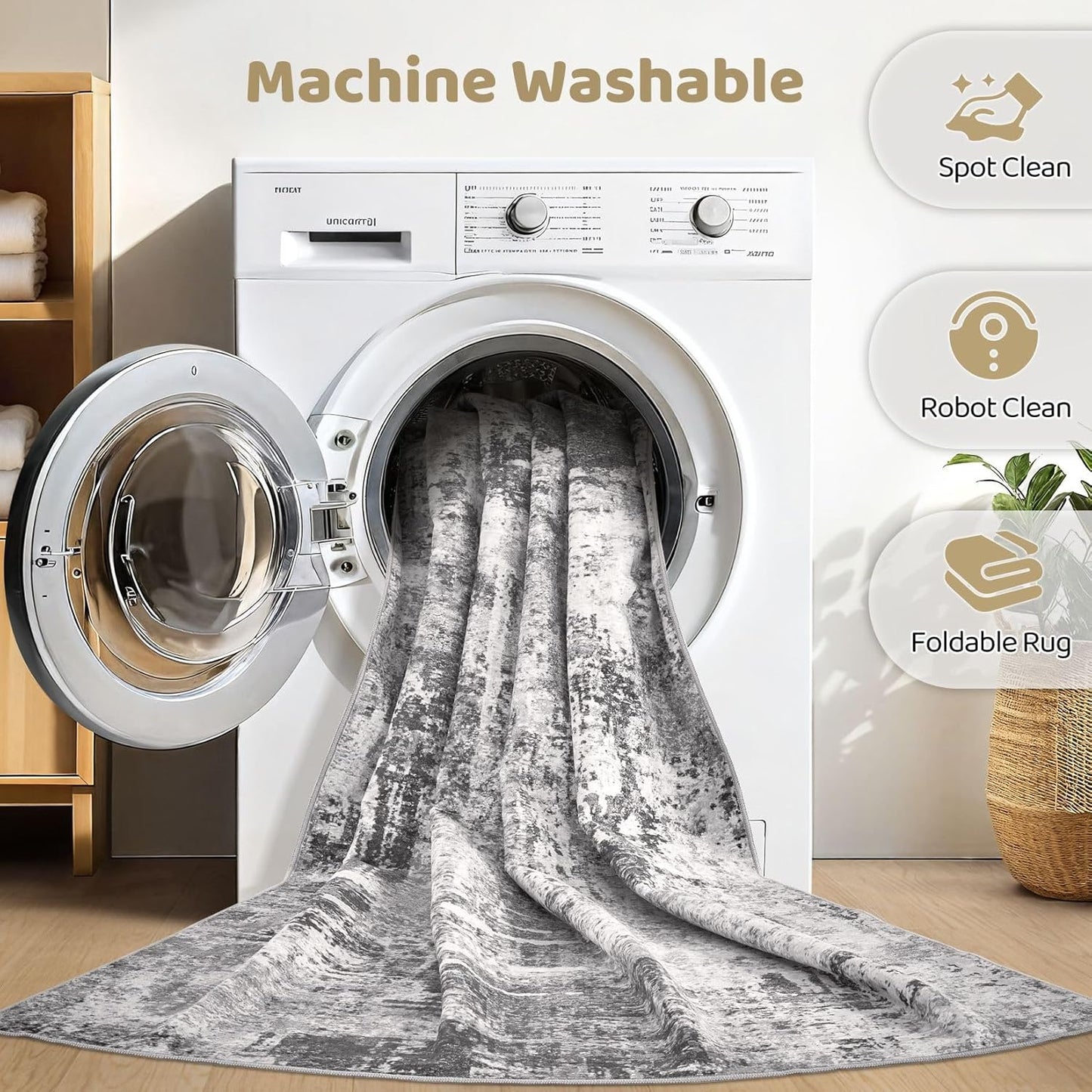 5x8 Area Rug Living Room: Machine Washable Large Abstract Modern Soft Rugs Stain Resistant Indoor Floor Non Slip Accent Carpet for Bedroom Nursery Playroom Dining Room Office Dorm Home- Black Grey