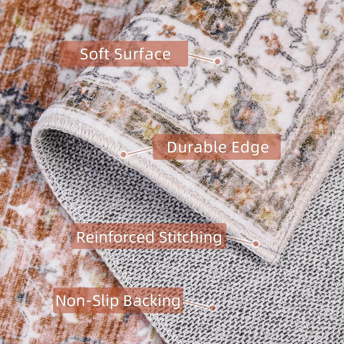 Deerly Washable Rug Small 2x3 Area Rug for Entryway Indoor Kitchen - Soft Rugs Low Pile Non-Slip Rubber Backing Oriental Indoor Area Rug (Border Brick Red ), 2'x3'