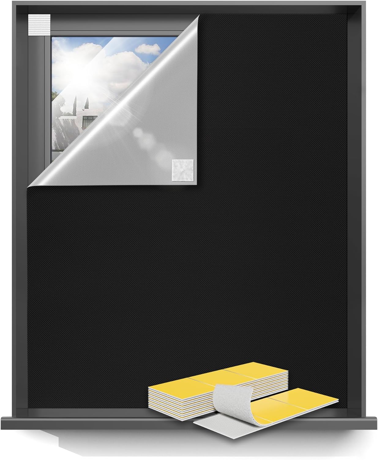 Sumobaby Blackout Curtains for Bedroom Portable 79”x59”Black Out Window Cover with Heat-Resistant Hook&Loop Tape,100%Blackout Shades,NoDrill Blinds for Windows DIY Cut Fit for Nursery&Dorm Room,Black