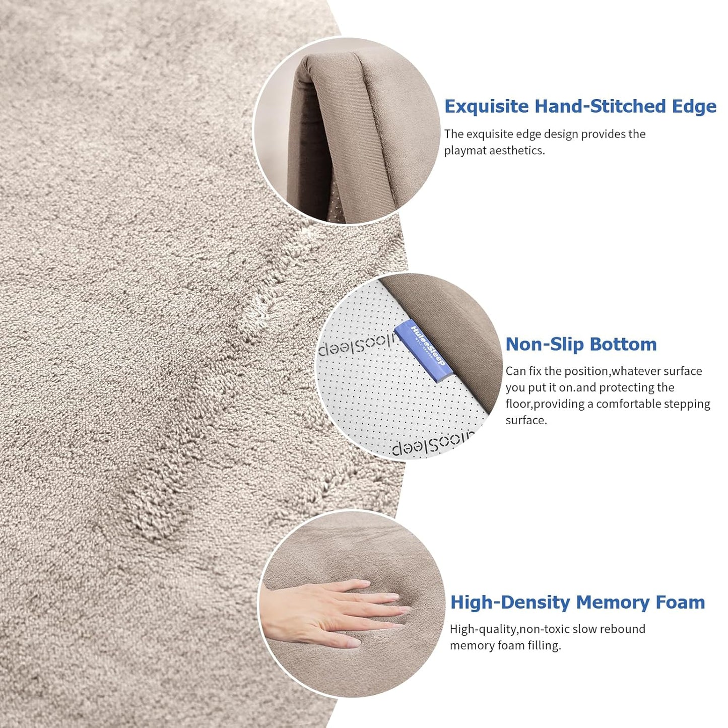 Baby Play Mat for Floor,1.3" Thick Memory foam Tummy Time Mat,Water Repellent Soft Coral Velvet Nursery Rug,Extra Large Non Slip for Crawling,Toddlers,Infants,kids,Tatami Style for Living Room(Beige)