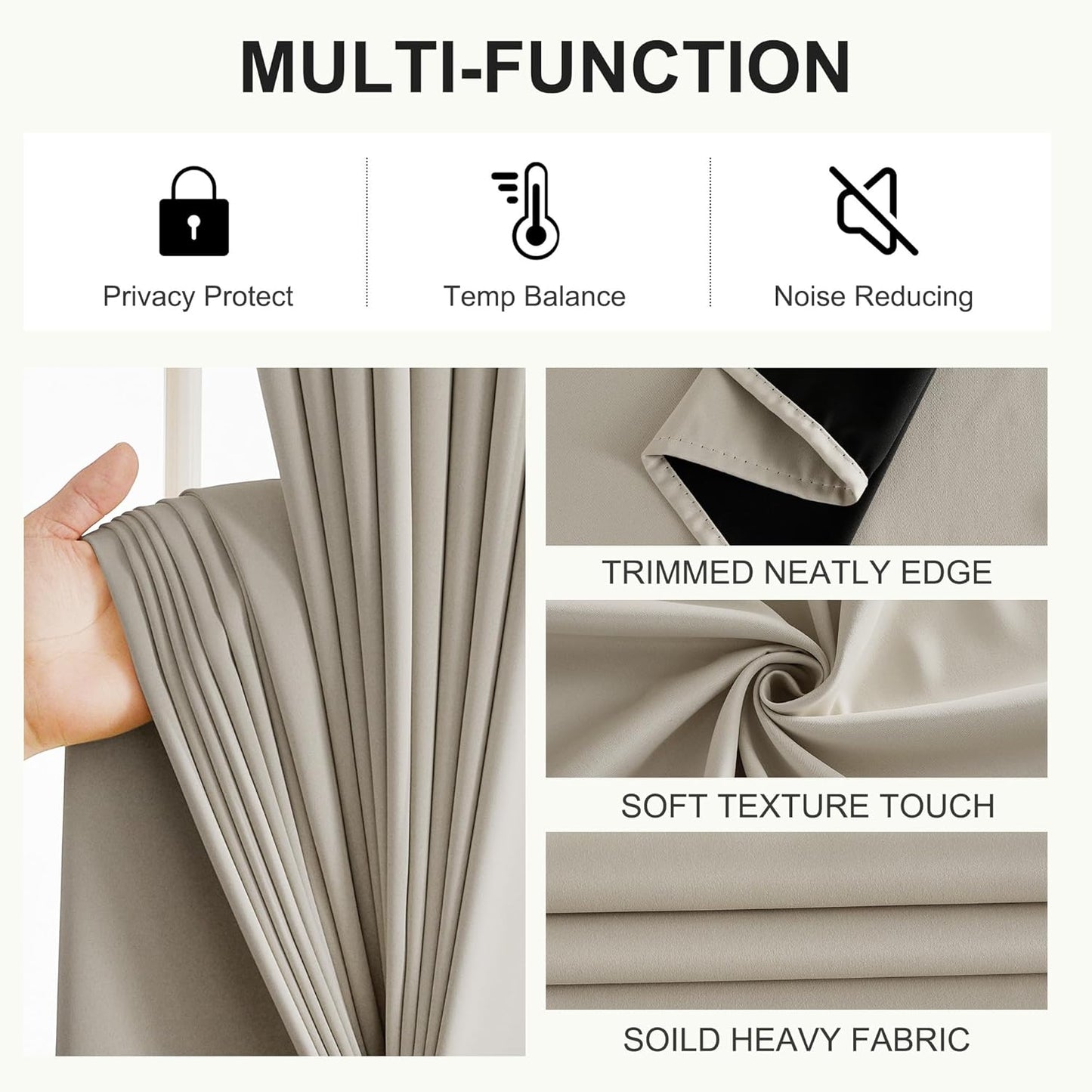 NICETOWN 100% Blackout Curtains for Bedroom, Thermal Insulated Window Curtains 63 Inch Length 2 Panels Set, Grommet Top Short Drapes for Living Room, 52" W x 63" L, Natural