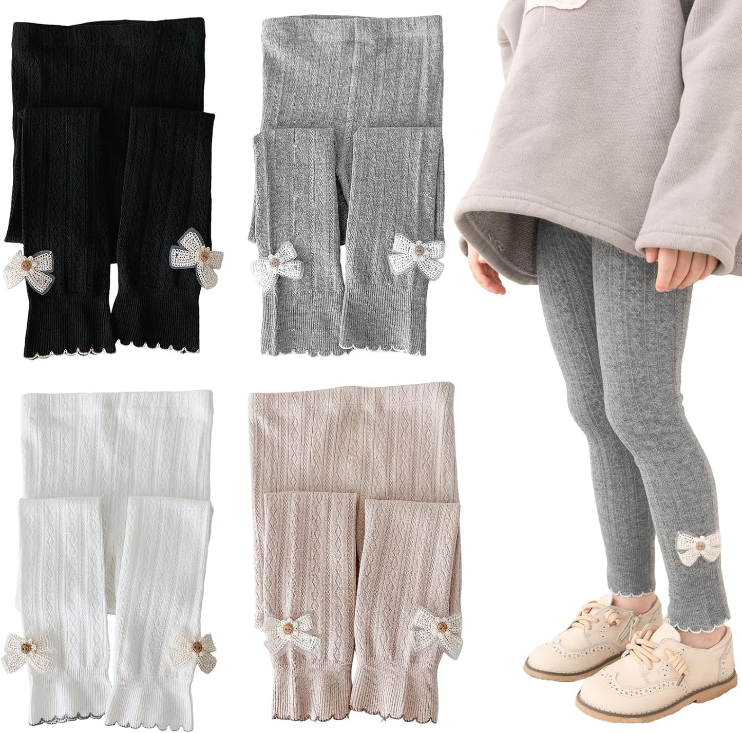 Girls Leggings for Little Girls, 2 Pack Toddler Girl Pants Leggings for Baby Tights Knitted Multi-Colors 2-9 Years