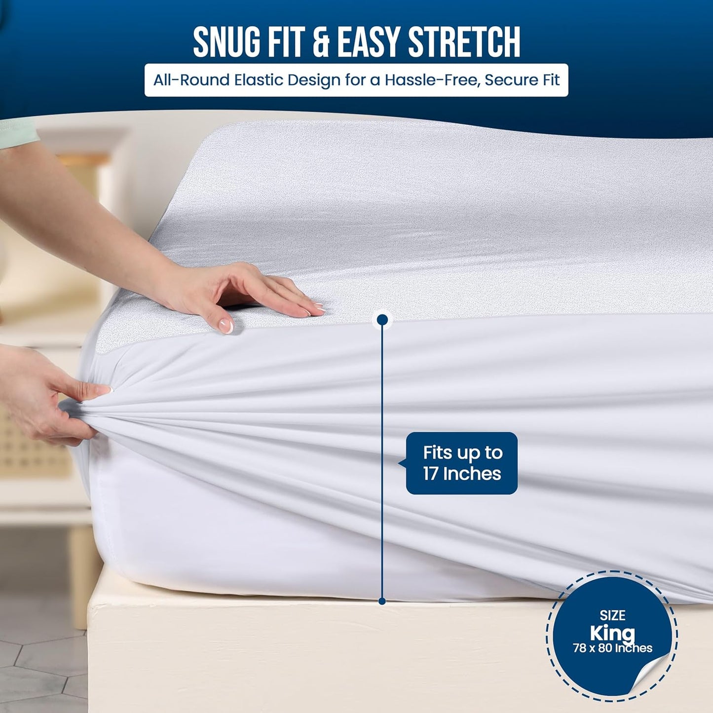 Utopia Bedding Waterproof Mattress Protector King Size (Pack of 14), Premium Terry Mattress Cover 200 GSM, Breathable, Fitted Style with Stretchable Pockets (White)