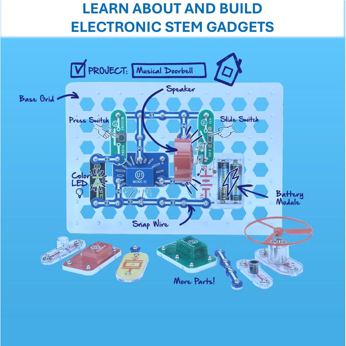 Snap Circuits Jr. SC-100 Electronics Exploration Kit, Over 100 Projects, Full Color Project Manual, 28 Parts, STEM Educational Toy for Kids 8 +