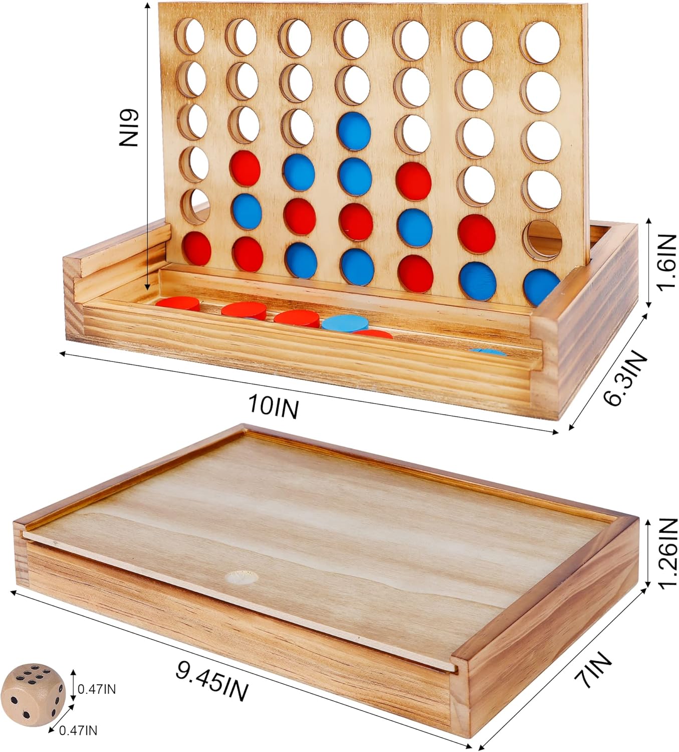 Glintoper Shut The Box & 4 in a Row Tables Game Set, Classic Wood Dice Game with Numbers & Line Up 4 Game for Kids Family, Living Room Rustic Coffee Table Decor, Travel Game Strategy Board Games