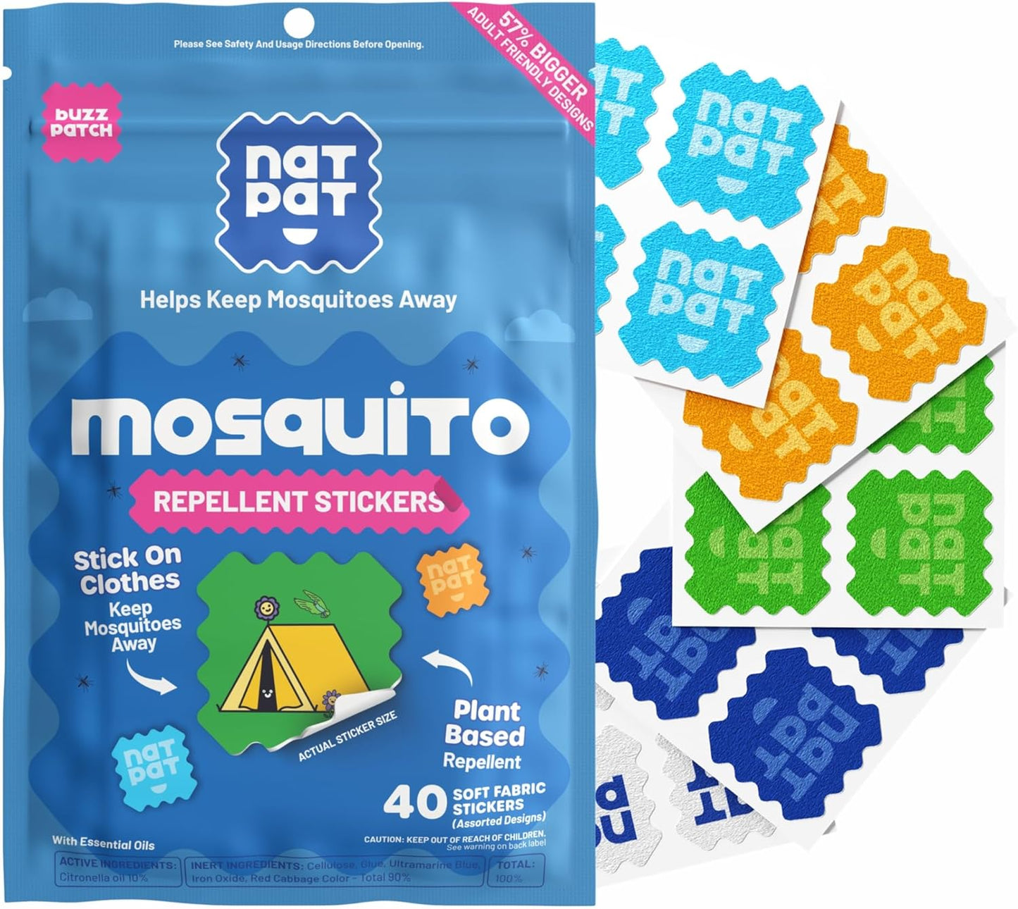 NATPAT BuzzPatch Mosquito Patches for Adults - Plant-Based Mosquito Patches, Non Toxic - The Original All Natural Citronella Essential Oil Insect Patch(40 Pack)
