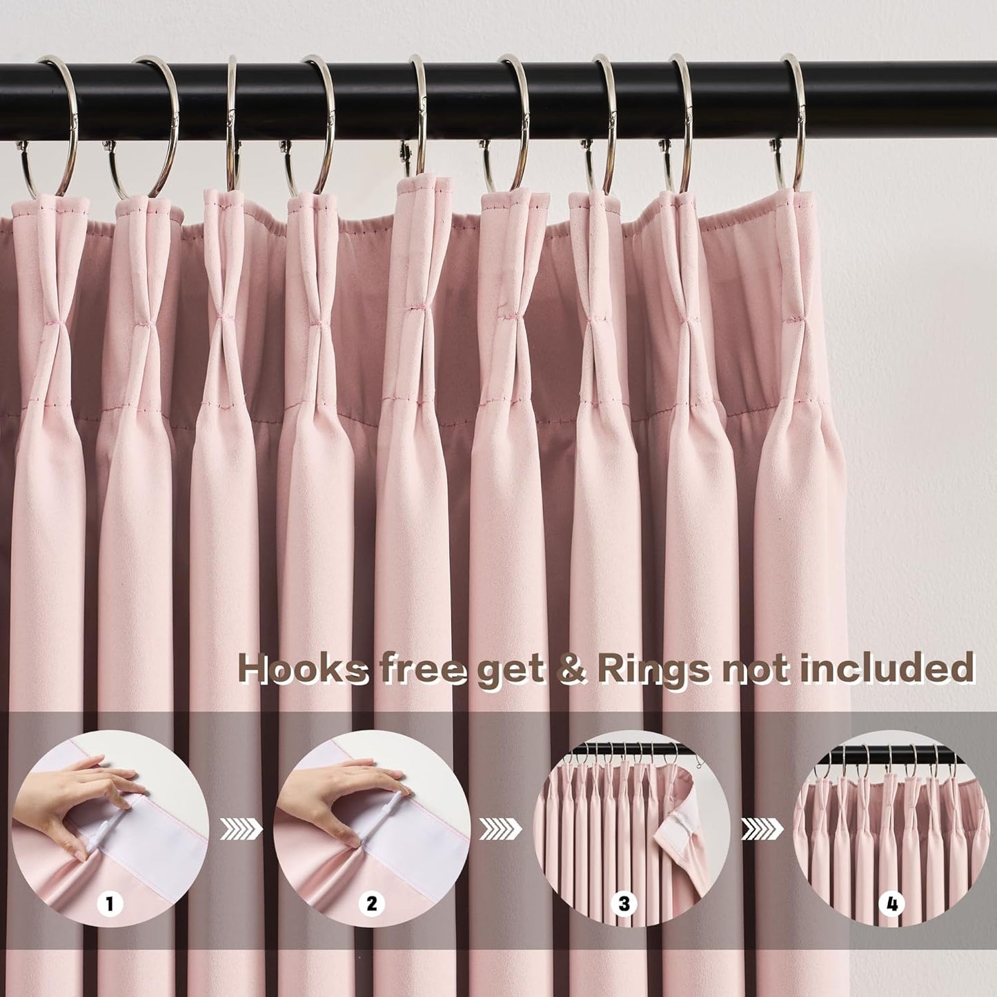 KEQIAOSUOCAI Pink Elegant Pinch Pleat Curtains 84 Inches Long, Light Blocking High End Pleated Drapes for Girls Nursery Bedroom Living Room Window Panels with Hooks 40 x 84 Baby Pink