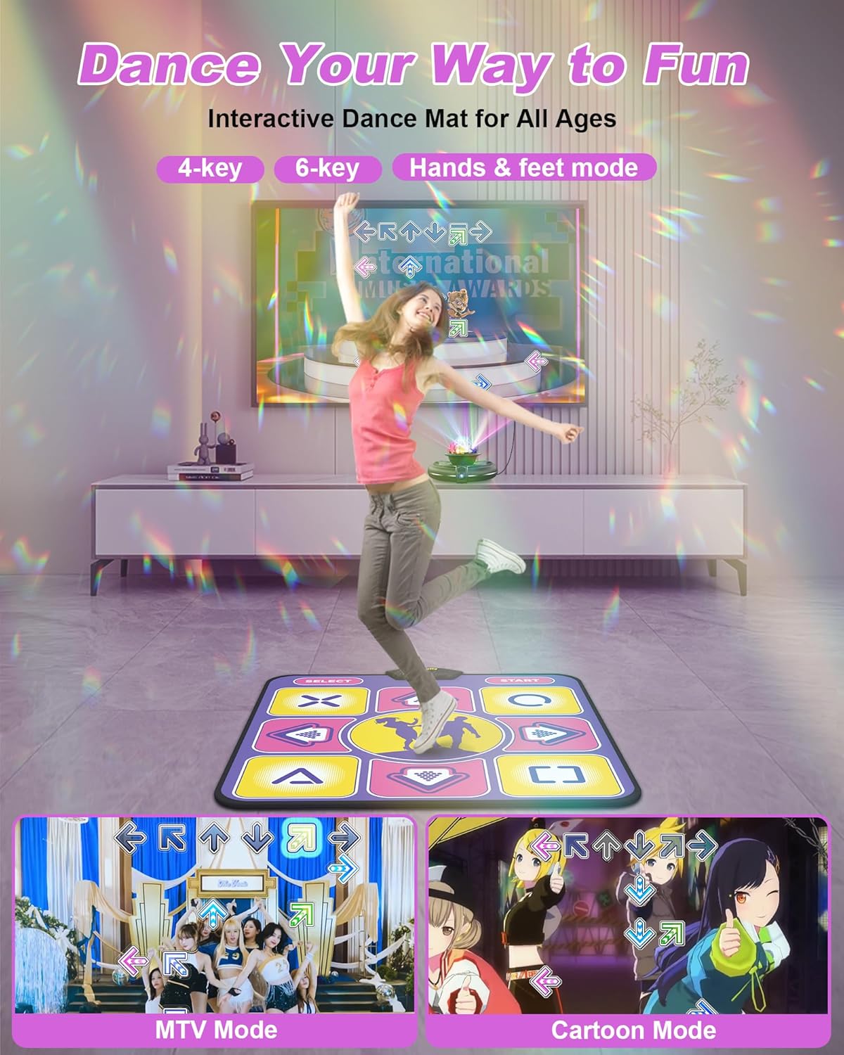 Eletrionic Dance Mat for TV with HD Camera, Non-Slip Dance Pad for Girls Boys, Dance Game Mat Xmas B-Day Gifts for Kids Adults