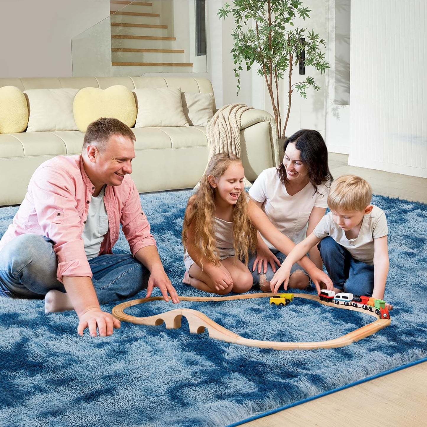 Ultra Soft Rug for Living Room, 6X9 Fluffy Shag Area Rug for Bedroom, Modern Shaggy Carpets Fuzzy Rug for Teens Dorm Nursery Home Decor Aesthetic, Upgrade Anti-Skid Durable, Tie-Dyed Blue Grey