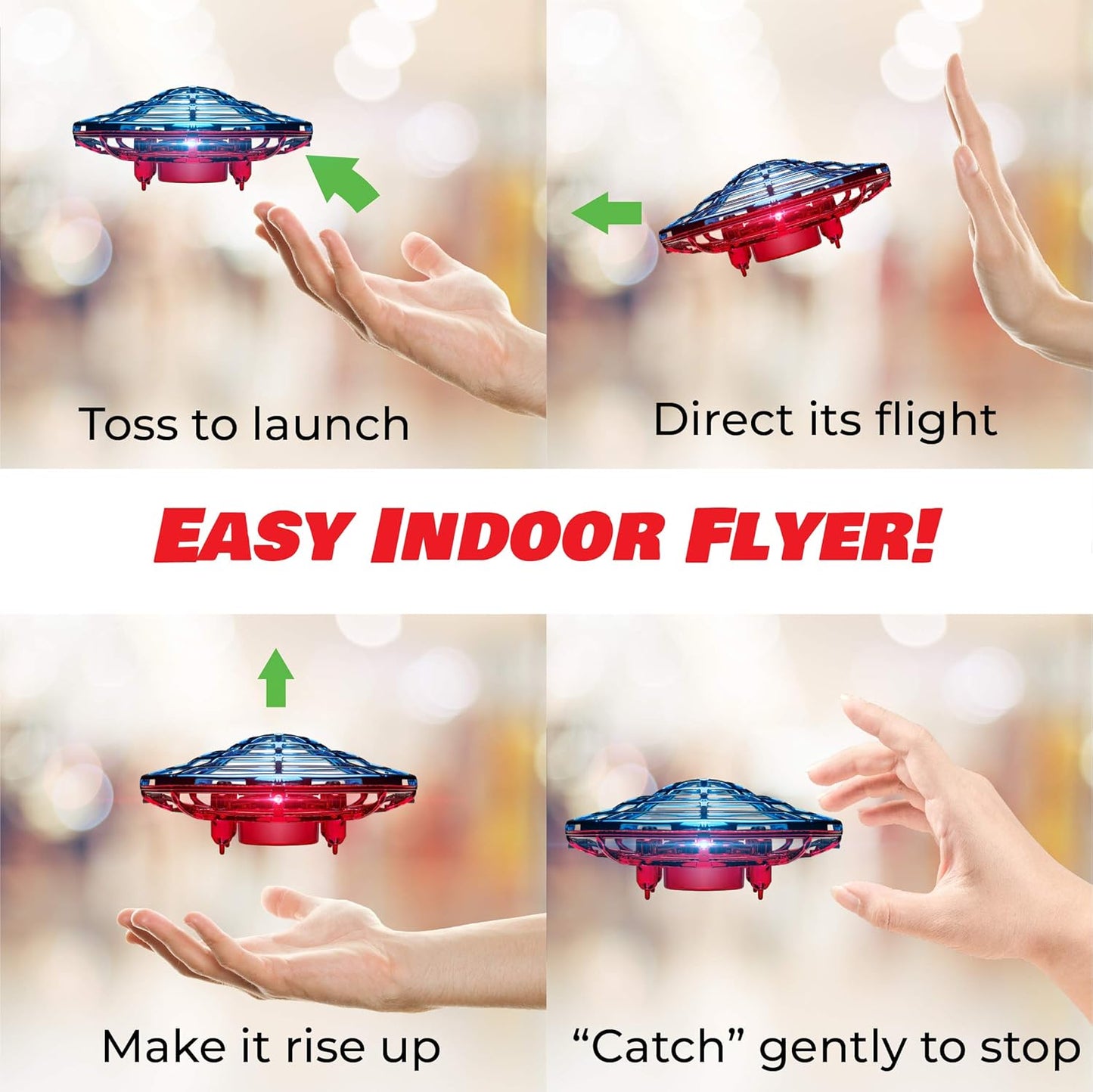 Force1 Scoot Combo Hand Operated Drone for Kids or Adults - Hands Free Motion Sensor Mini Drones, Easy LED Indoor Rechargeable UFO Flying Orb Ball Drone Toys for Boys and Girls (Red/Blue)