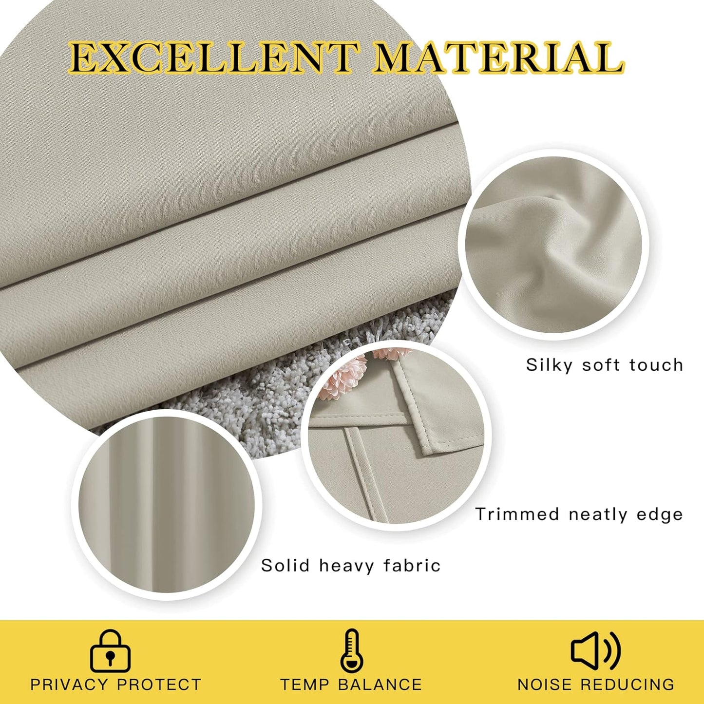 NICETOWN Blackout Curtains for Bedroom 90 inches Long - Window Treatment Thermal Insulated Solid Grommet Room Drapes Sound Reducing for Living Room (Natural, Set of 2, W46 x L90)