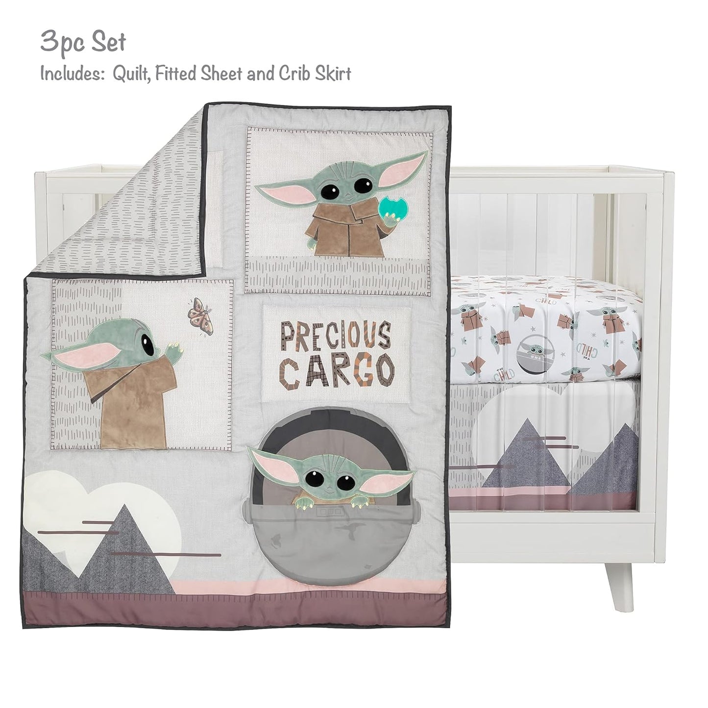Lambs & Ivy Star Wars The Child Baby Yoda Nursery 3-Piece Baby Crib Bedding Set