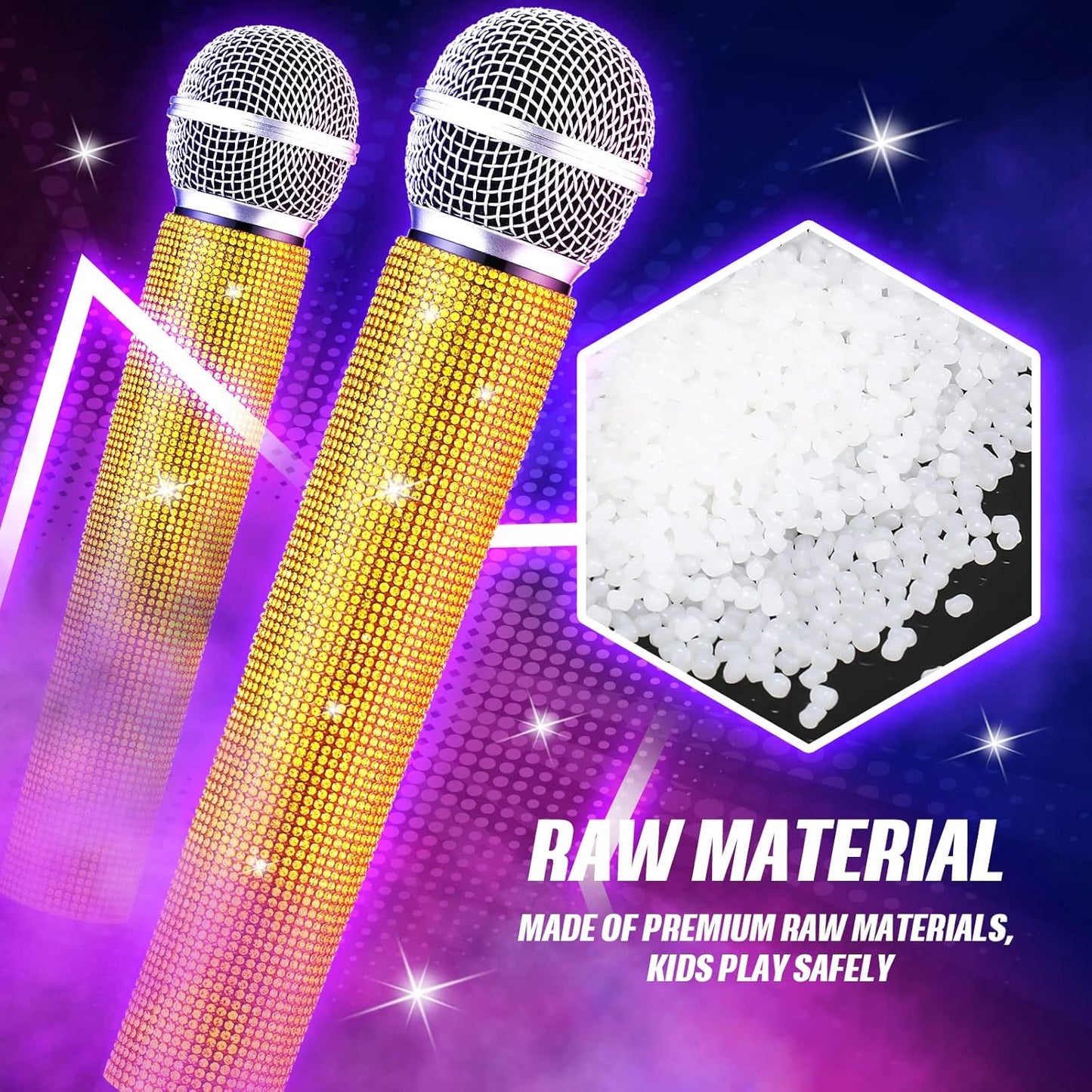 Sanwuta Fake Microphone Prop Sparkly Bling Rhinestones Plastic Play Microphone Pretend Glitter Bedazzled Mic for Cosplay Party Costume(Gold)