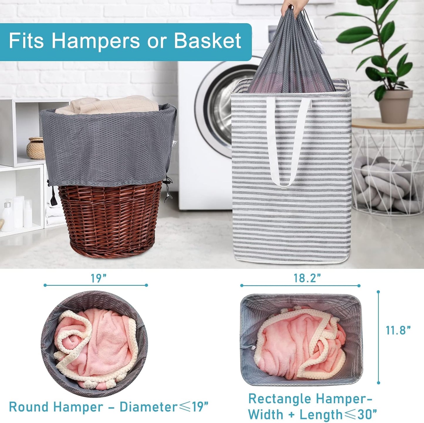 Polecasa Heavy Duty Extra Large Mesh Laundry Bags with ID Tag and Locking Drawstring Closure - 2 Pack, 30 x 36 inches - Laundry Hamper Liner, Washable Laundry Bag for Travel, Sports, Dorms (Grey)