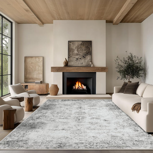 8x10 Area Rug Living Room Rugs - Washable Rug Large Modern Abstract Soft Thin Carpets Indoor Floor No Slip Vintage Carpet for Bedroom Under Dining Table Nursery Home Office Decor Gray