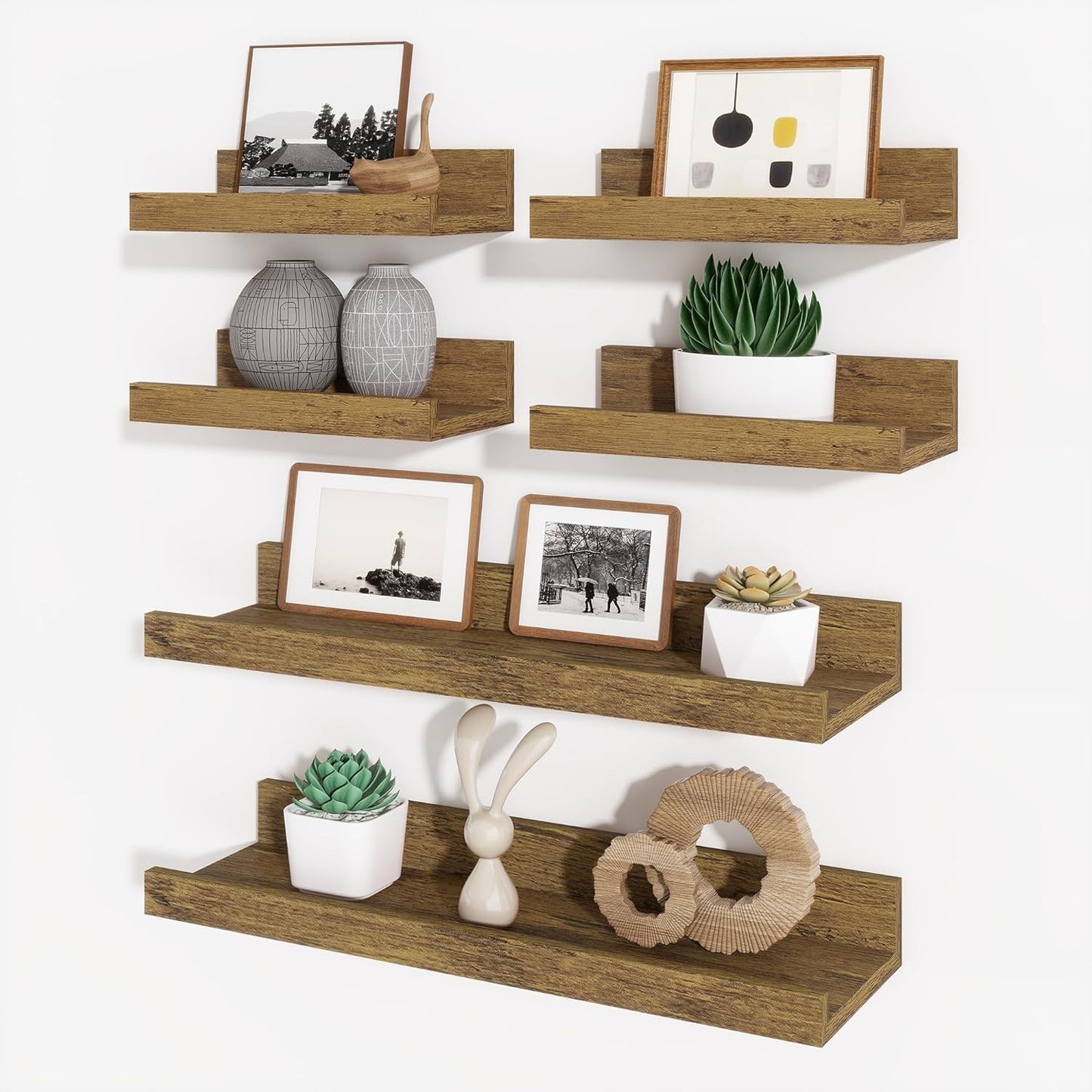 Axeman Picture Ledge Shelf, Floating Shelves for Wall Storage Set of 6, 16 inch Floating Wall Mounted Shelves, Wall Shelves with Lip for Living Room, Bedroom, Nursery, Bathroom, Kitchen, Rustic Brown