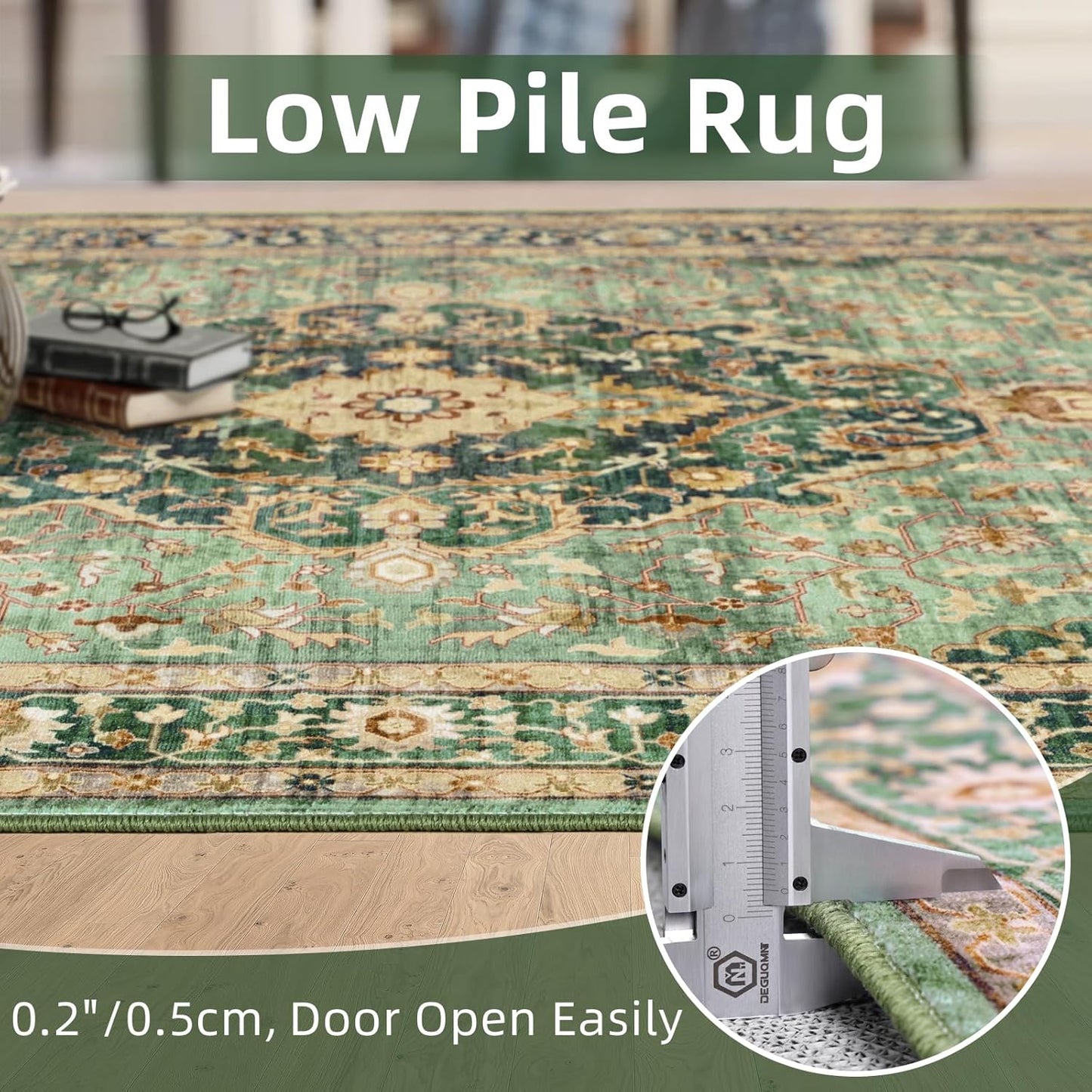 Green Boho Washable 3x12 Extra Long Runner Rug for Hallway, Waterproof Large Kitchen Floor Rug, Non-Slip Stain & Fade Resistant, Vintage Floral Decor