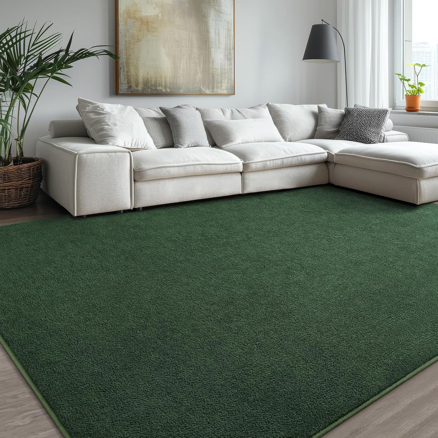 Kimicole 4x6 Washable Area Rugs for Bedroom Living Room, Low Pile Ulta-Thin Solid Color Rug, Non-Slip Soft Fluffy Carpet for Nursery Kids Room Dorm Room Home Decor (Dark Green)