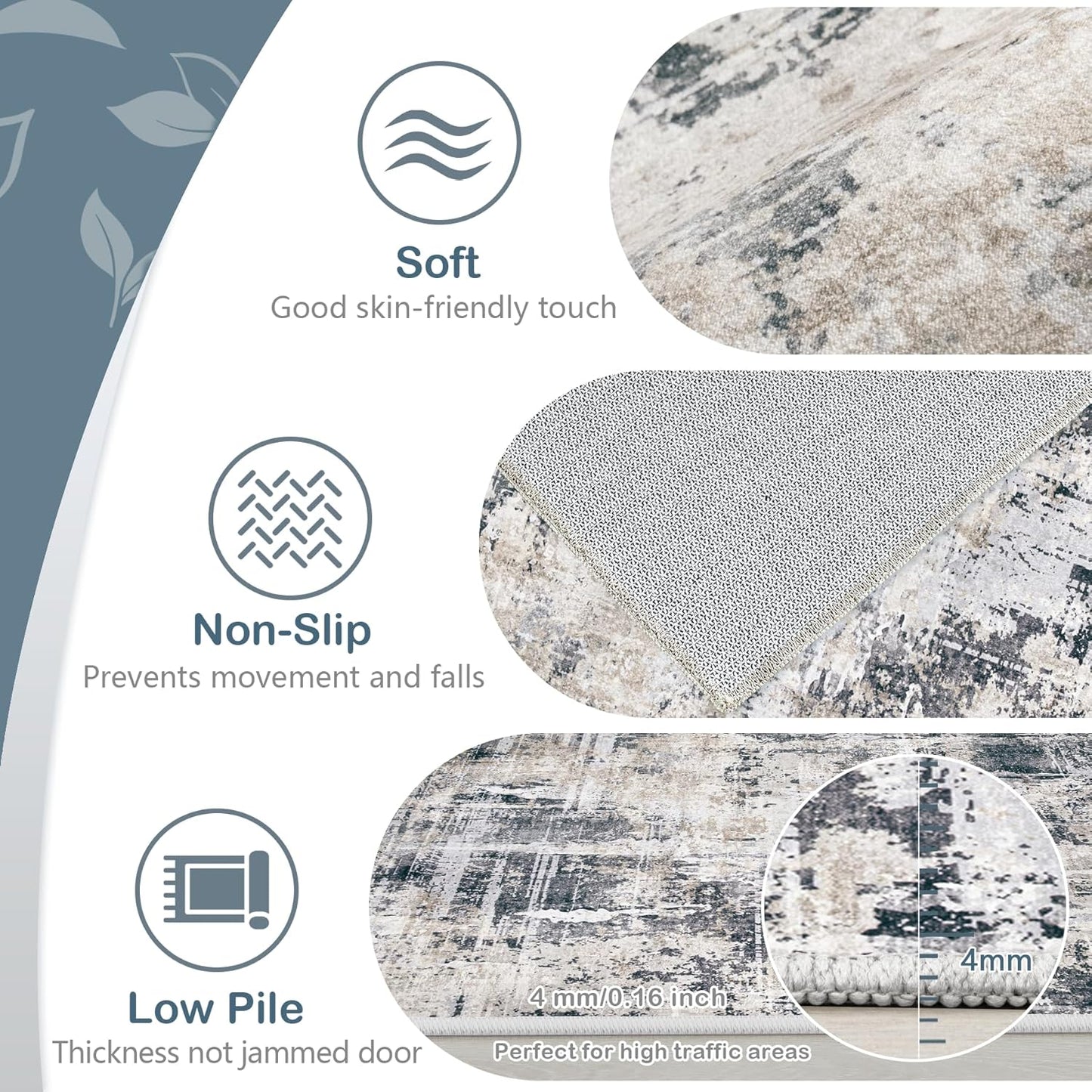 Area Rugs 9x12 Living Room: Washable Rug Modern Abstract Large Rugs Soft Non Slip Neutral Rug Stain Resistant Indoor Carpet for Bedroom Kitchen Dining Room Home Office Rugs(Black Brown,9'x12')