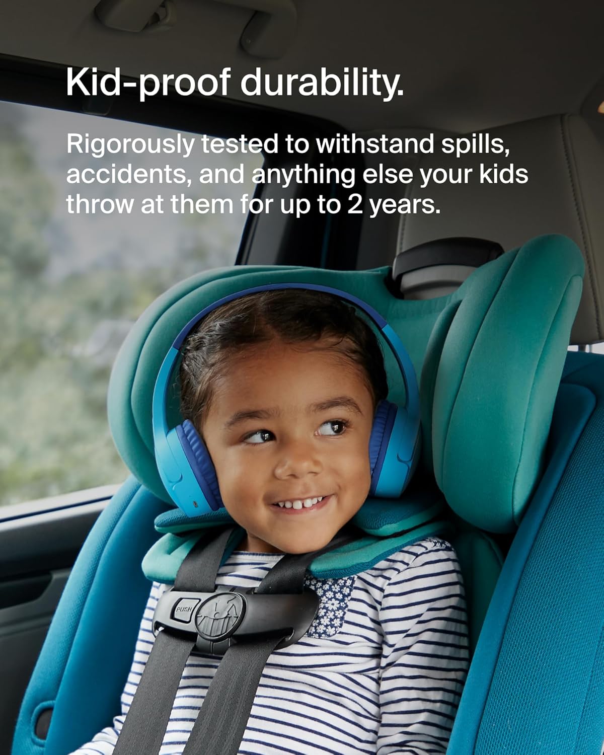 Belkin SoundForm Mini - Wireless Bluetooth Kids Headphones, 30H Battery, 85dB Safe Volume Limit, Built-in Microphone - Toddler On-Ear Earphones for iPhone, iPad - Ideal for School - Blue w/Case