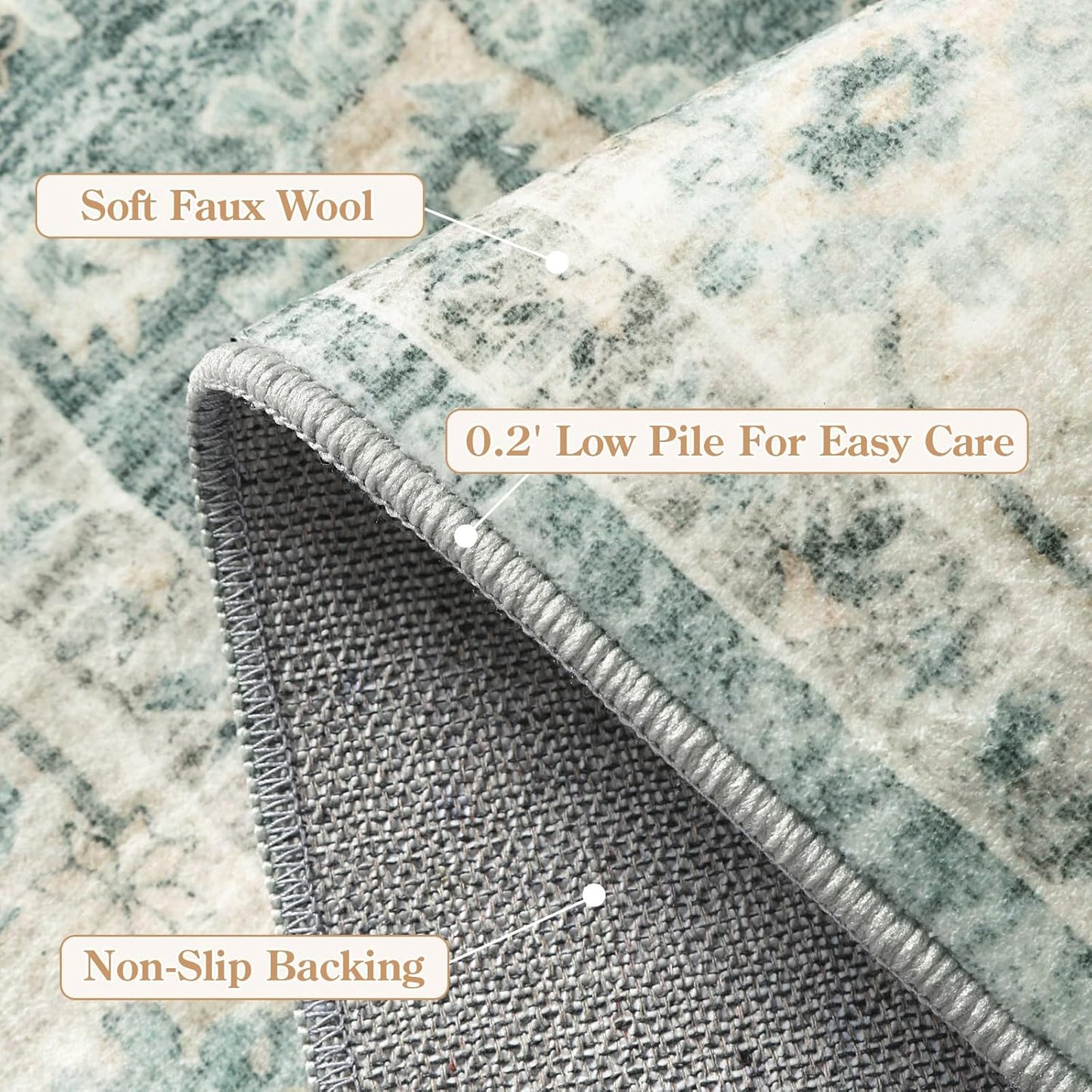 LIVEBOX Entryway Rug 3x5 Washable Area Rugs for Kitchen Bathroom, Non-Slip Front Door Mat for Bedroom, Boho Low-Pile Carpet Farmhouse Throw Indoor Mats for Bath Laundry Room, Sage Green
