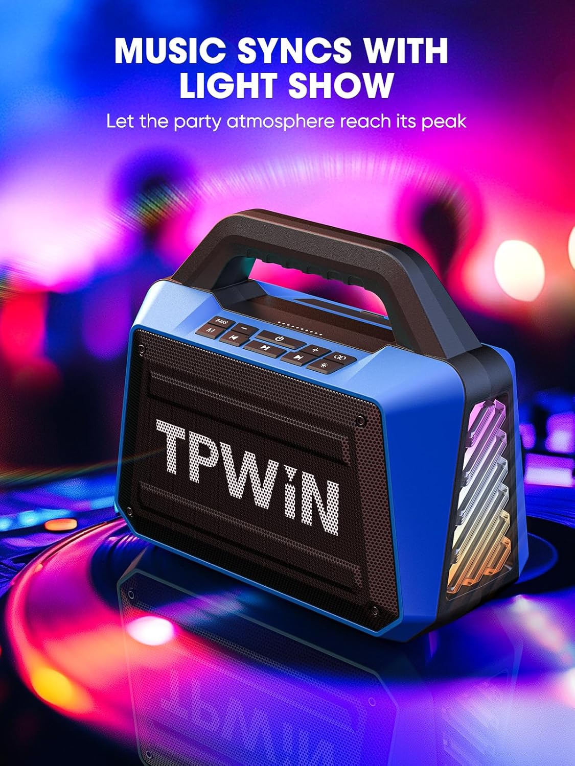 Portable Bluetooth Speakers Loud - Wireless Speaker 80W Peak, Light Show, 20H Playtime, Strong Bass, BT 5.3, TWS, IPX6 Waterproof for Outdoor Travel Beach Camping - Blue