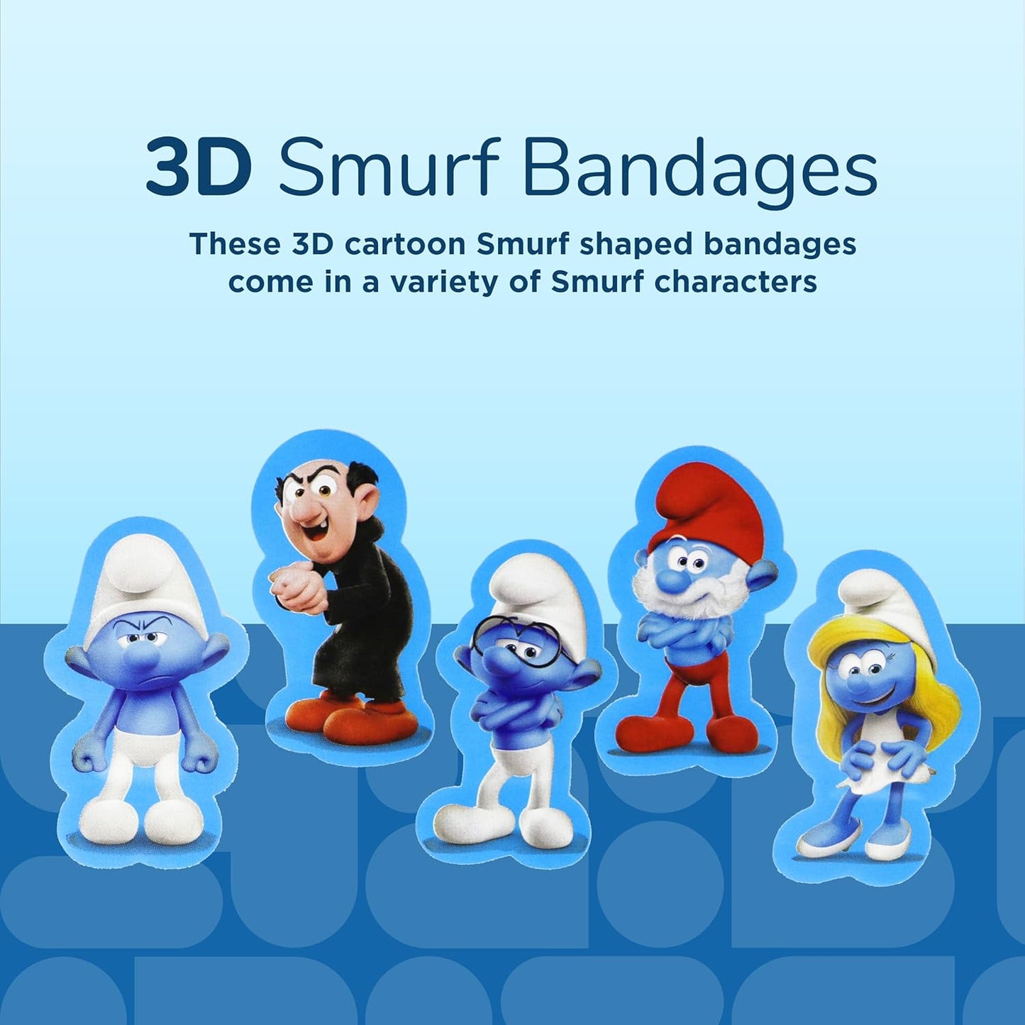 BioSwiss Bandages, The Smurfs Shaped Self Adhesive Bandage, Latex Free Sterile Wound Care, Fun First Aid Kit Supplies for Kids and Adults, 100 Count Box