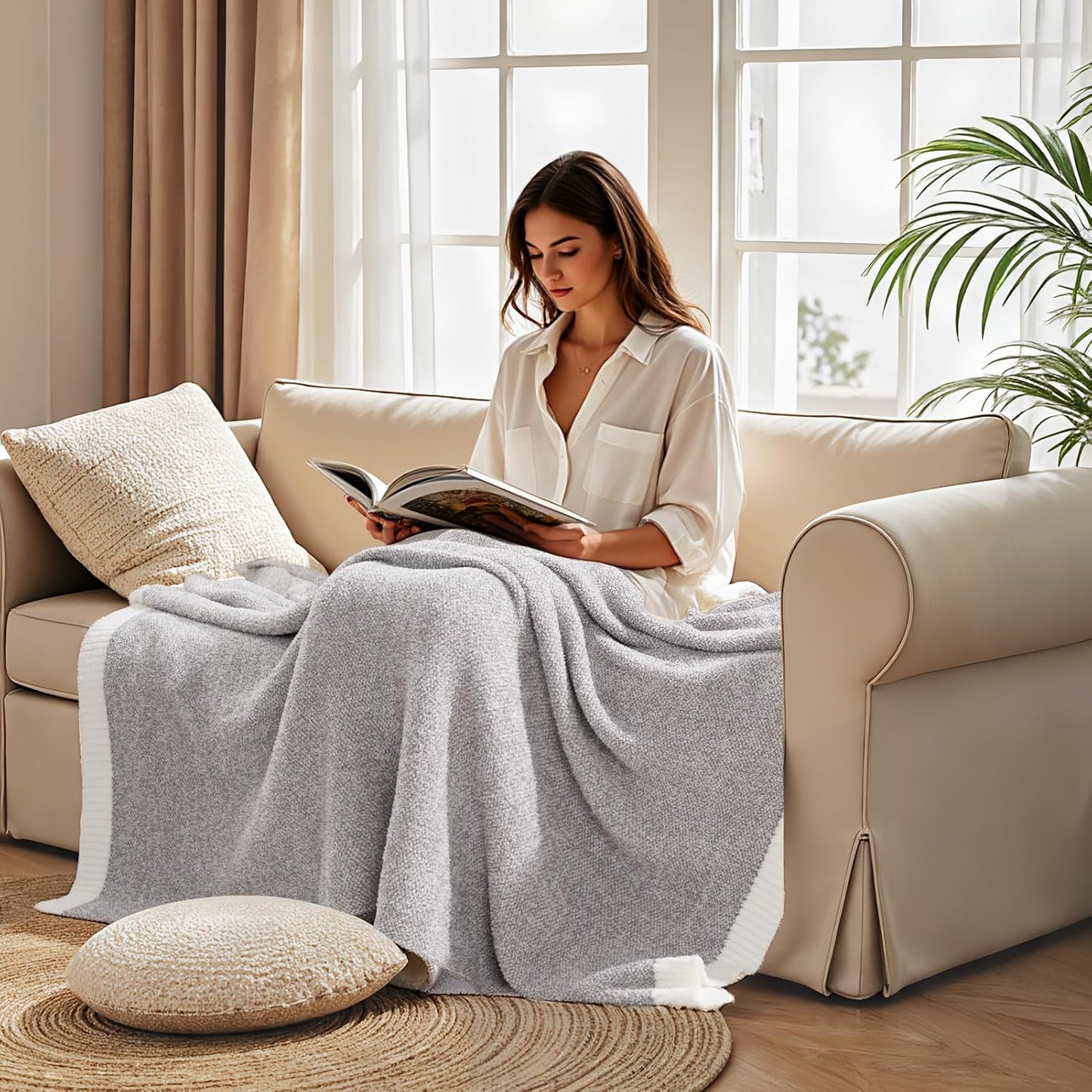 NEXHOME PRO Super Soft Throw Blankets for Couch, Reversible Warm Blankets Cozy Knit Blanket for Women, Fuzzy Plush Lightweight Throws for Sofa, Bed, Picnic, Taupe Grey, 50 x 60 inches
