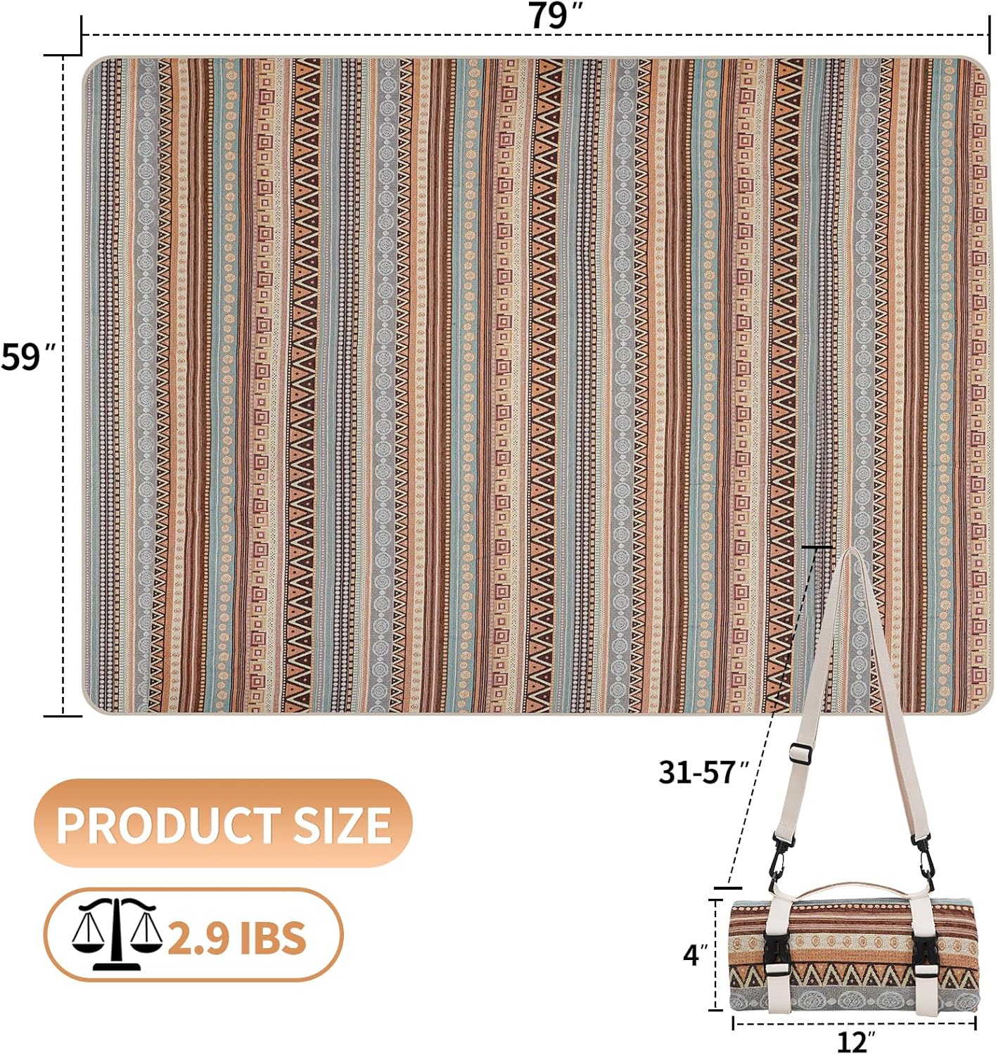 Extra Large Waterproof Picnic Blanket | Portable Camping & Beach Mat | Sand Free with Carry Strap | Park Blanket for Grass, Hiking, Travel, Concerts, Indoor (Orange)