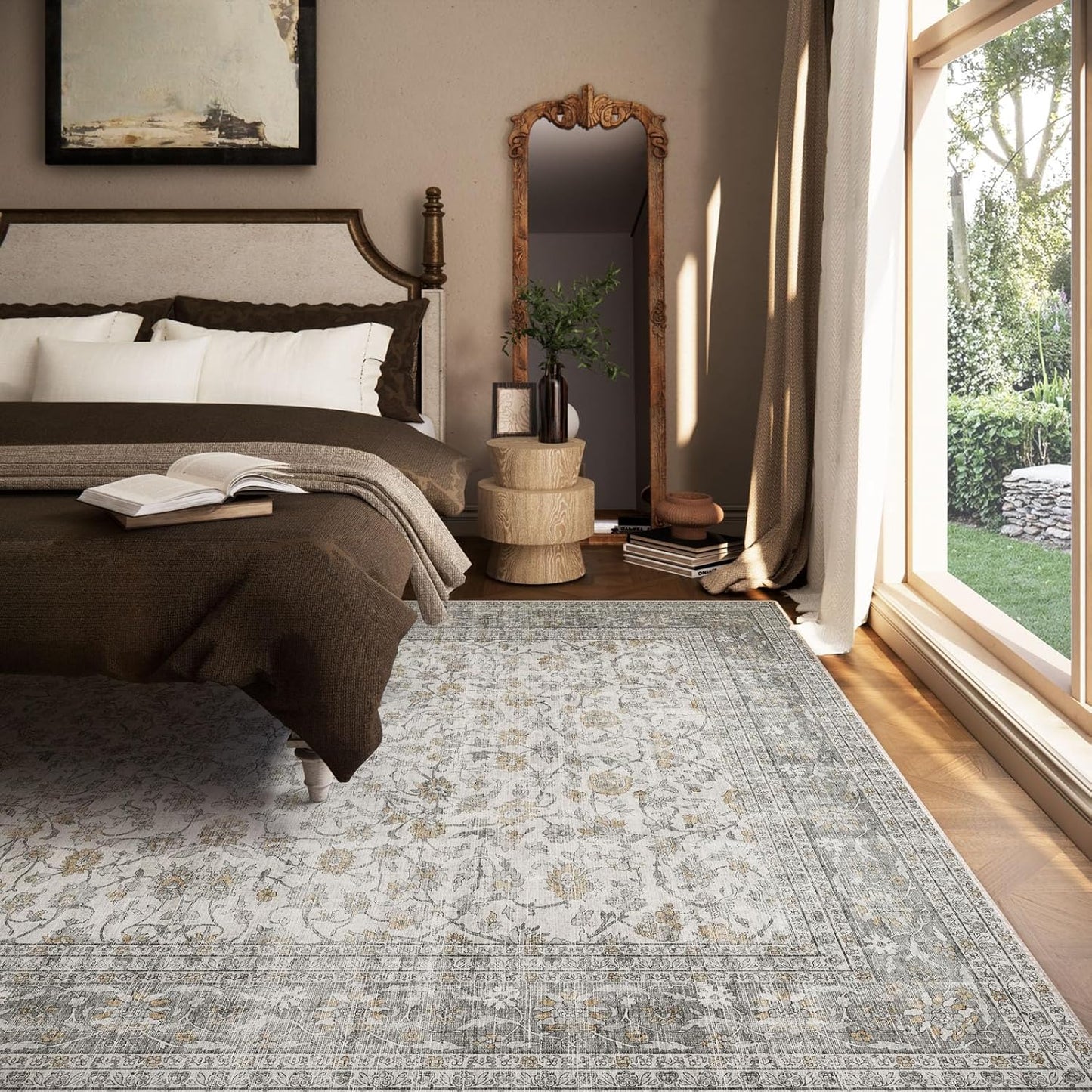 Machine Washable Rugs for Living Room: 6x9 Area Rugs for Bedroom Vintage Stain Resistant Non Slip Low Pile Soft Boho Carpet for Kitchen Dining Room Farmhouse Kids Room Nursery