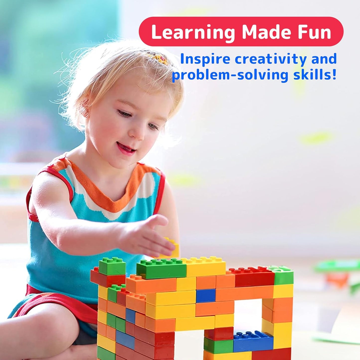 PREXTEX 150-Piece Building Blocks Set for Kids - 5-Color Building Bricks for Toddler Development, Creativity, and Motor Skills - Toys for Boys and Girls - Compatible with Major Brands