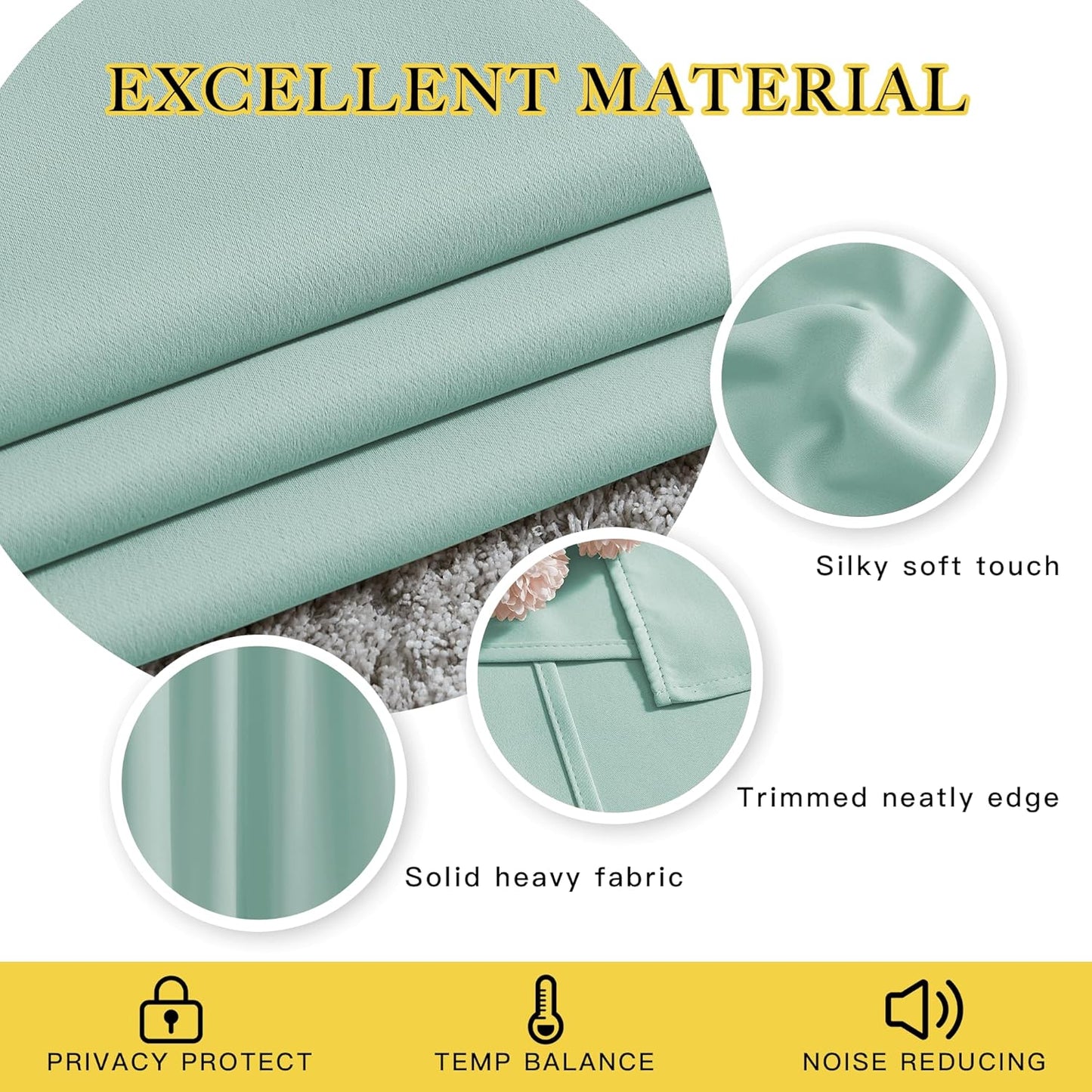 NICETOWN Seafoam Green Curtains 2 Panels 84 inches Long - Grommet Blackout Thermal Insulated Room Darkening Sound Reducing Window Drapes for Living Room/Bedroom, W52 x L84