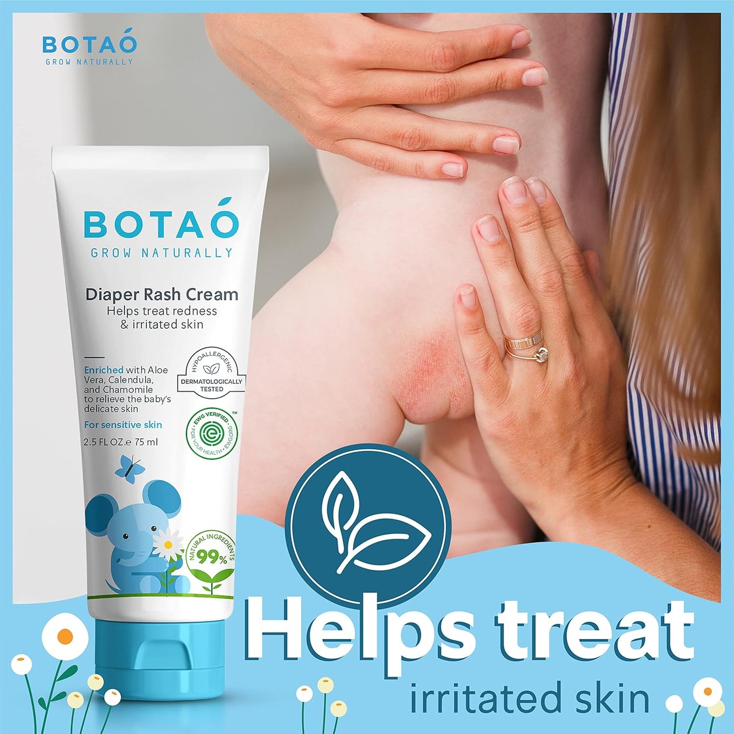 Baby's Natural Diaper Cream | Organic Diaper Cream EWG Verified | Naturally Soothes Baby Rashes | Baby zinc Ointment Natural | For Sensitive Skin with Aloe Vera & Calendula, 2.5Oz (2 Pack)