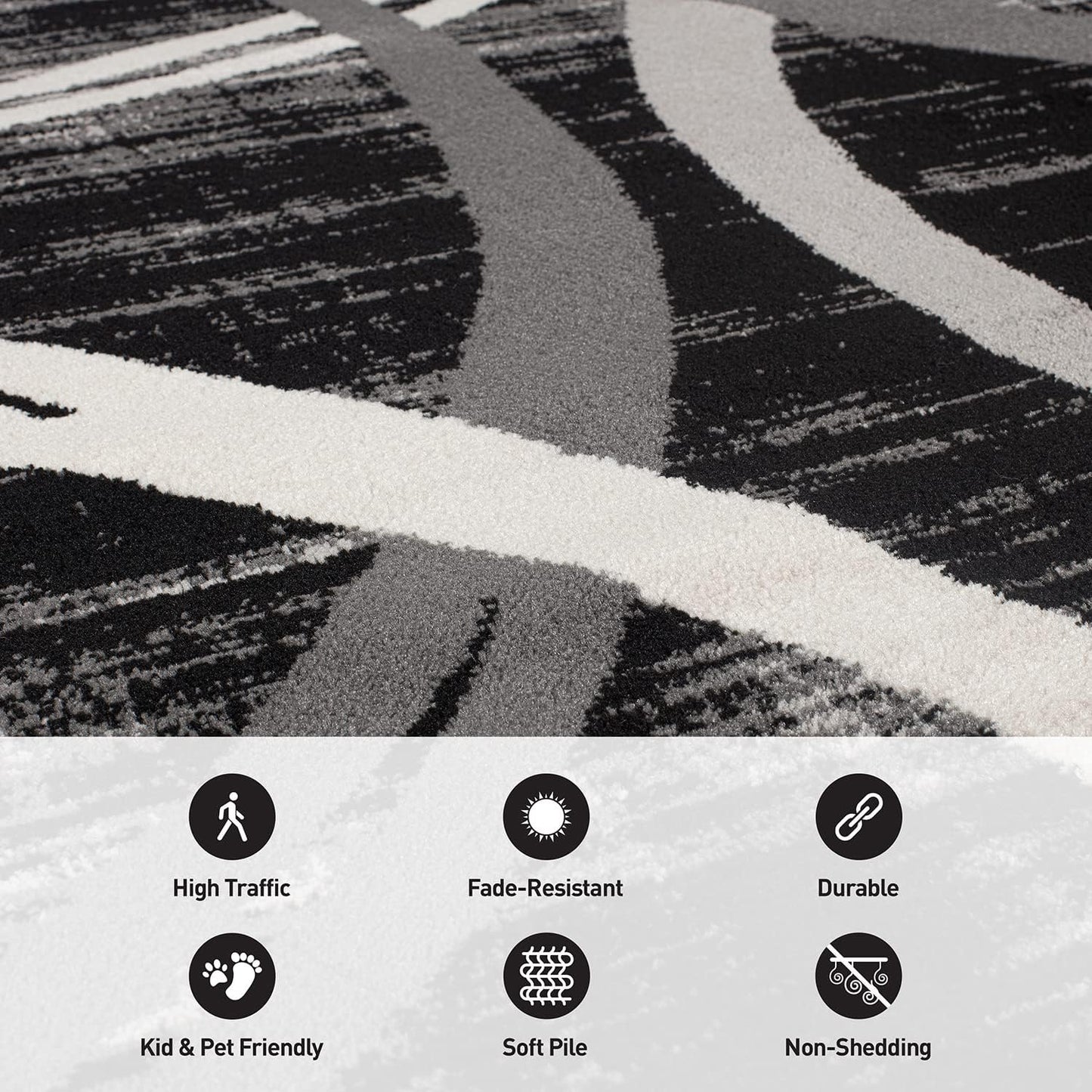 Rugshop Modern Wavy Circles Design Area Rug 7'10" x 10'2" Black
