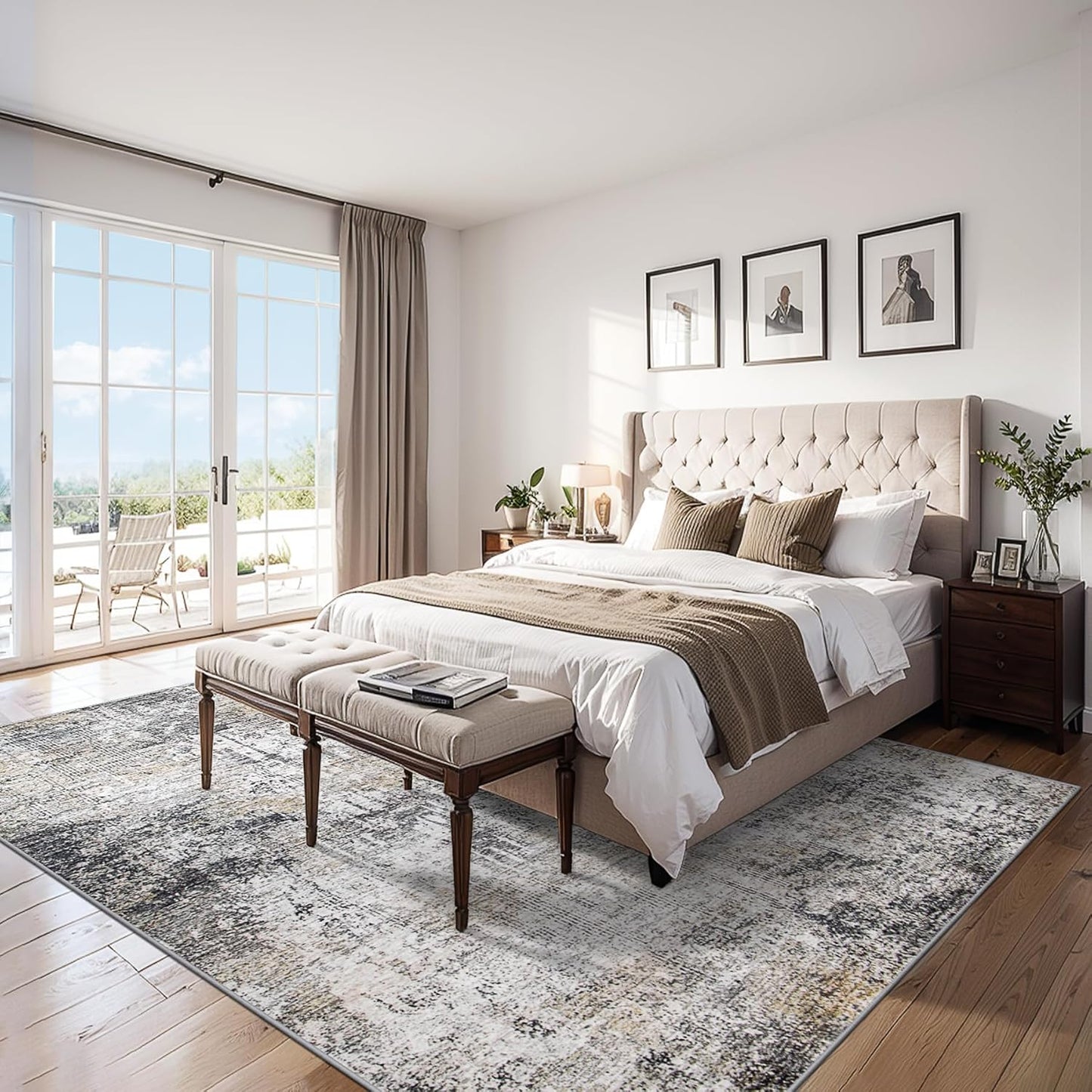 Area Rugs 10x12 Living Room - Washable Rug Modern Abstract Soft Large Neutral Non-Slip Carpet Indoor Floor Thin Carpets for Bedroom Dining Room Farmhouse Nursery Home Office Brown Black Grey