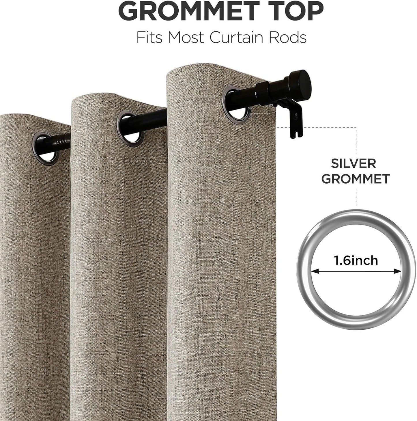 Joydeco Linen Blackout Curtains 120 Inches Long, Extra Long Curtains 120 Inch Length 1 Panel for Bedroom, Thermal Insulated Linen Black Out Curtains with Grommets(100x120, Linen)