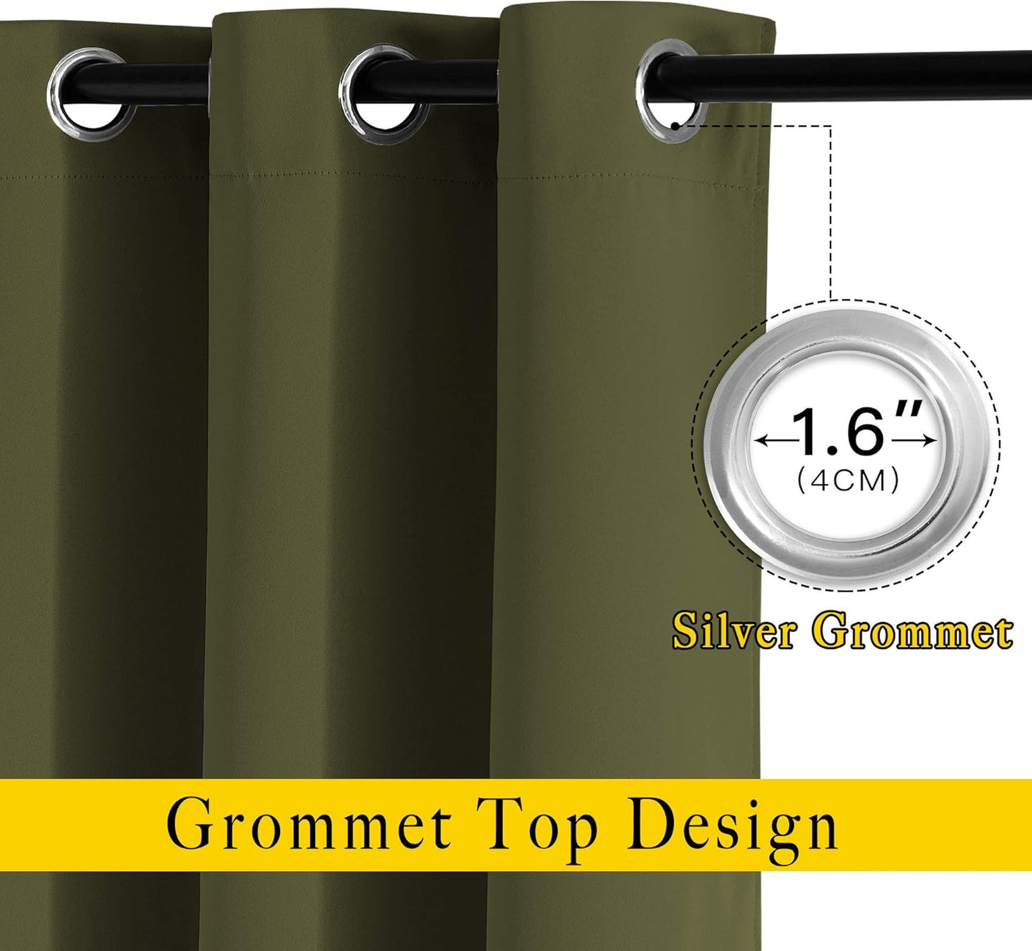 NICETOWN Room Darkening 118 inch Long Curtains, Grommet Thermal Drapes Weighted Room Divider Wide Window Treatments for Living Room, W66 x L118, Olive, 2 Panels