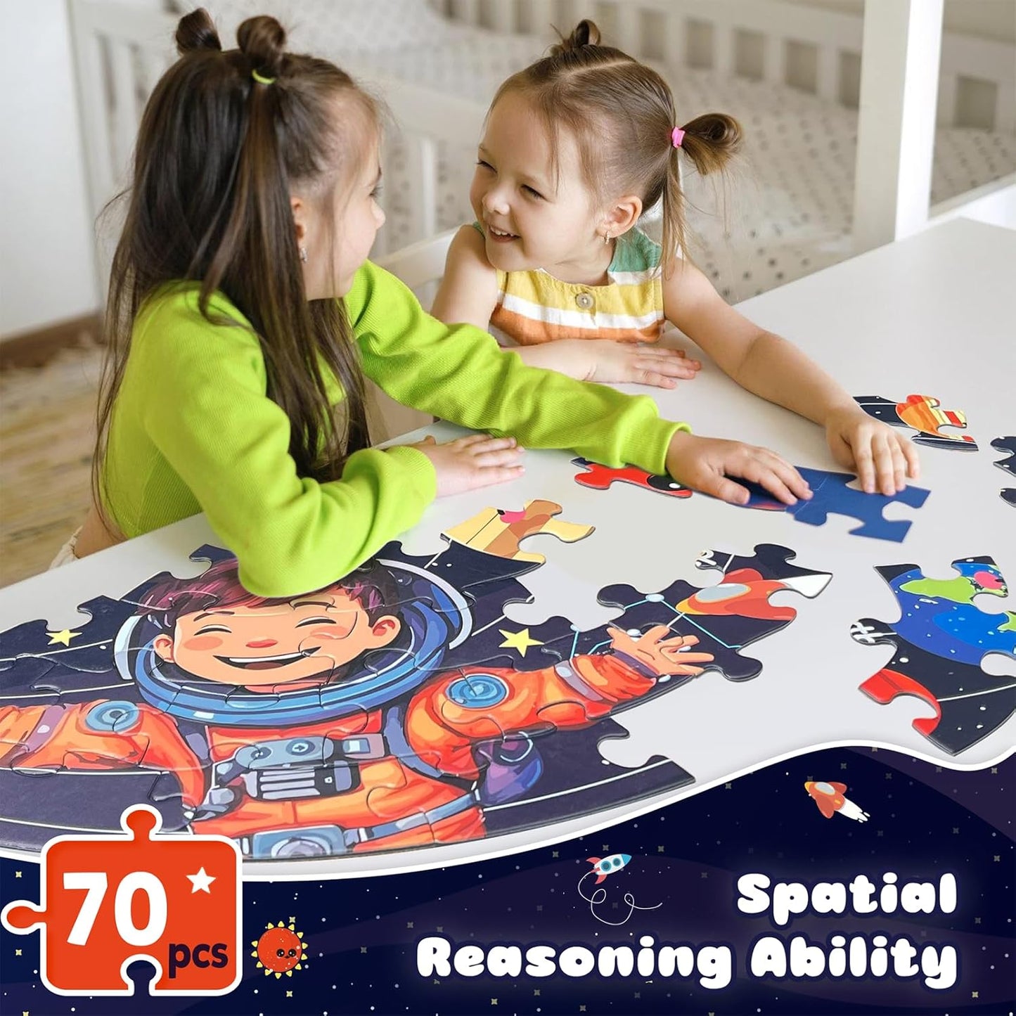 Puzzles for Kids Ages 4-6 with Solar System Planets, 70 Piece Round Large Kids Floor Puzzles for Ages 3 4 5 6 7 8, Educational Toy Gift Jigsaw Puzzles for 5 Year Old Boys Girls