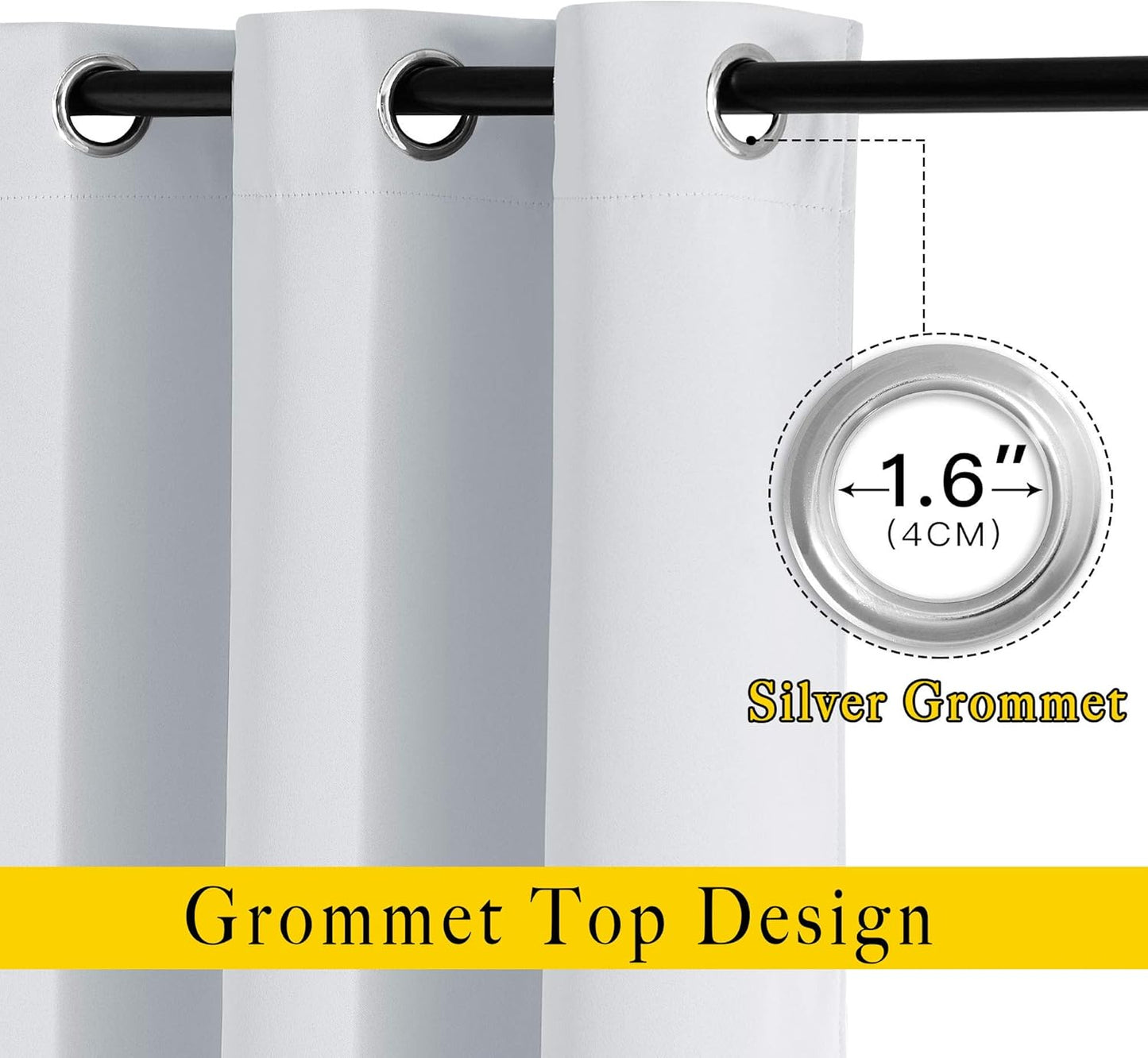 NICETOWN Bedroom Curtains 2 Panels Set - Easy Care Solid Thermal Insulated Silver Grommet Light Blocking Room Darkening Drapes for Bedroom/Kids Room 37 in x 63 in (W x L) , Greyish White)