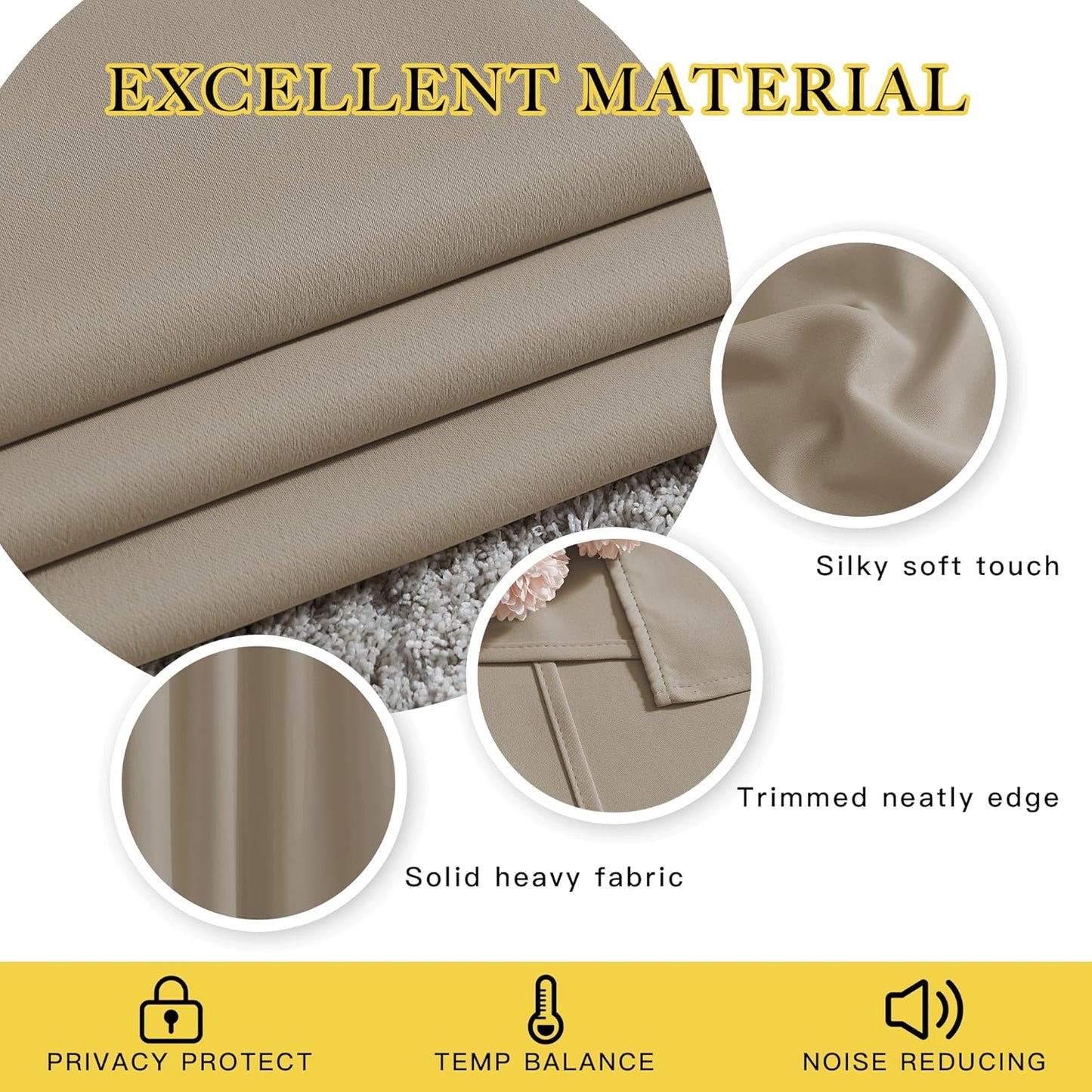 NICETOWN Taupe Blackout Living Room Curtains, Grommet Thermal Curtains Room Darkening Window Treatment Sound Reducing for Bedroom, 2 Panels, W66 x L102