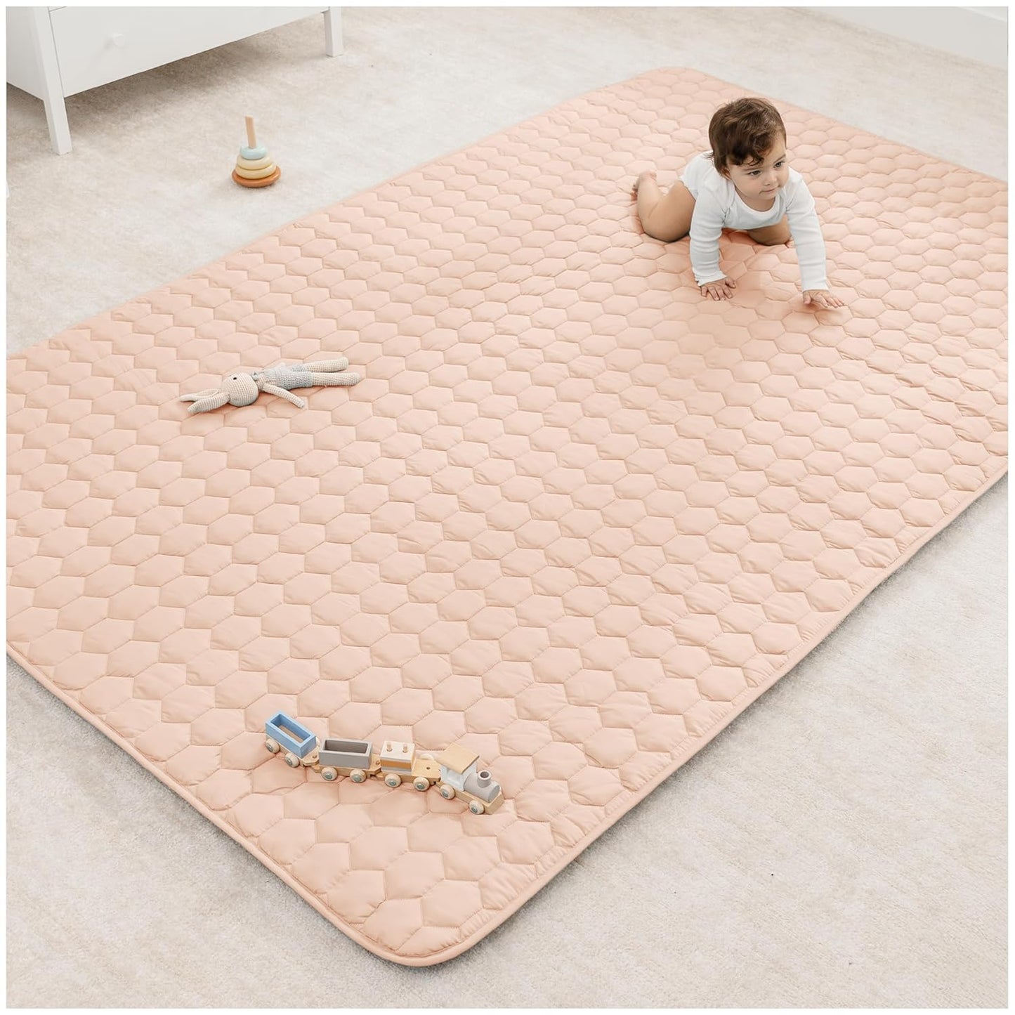 Comfy Cubs Rectangle Kids Play Mat - Large 60 x 96 inches Soft Quilted Baby Floor Mat with Non-Slip Bottom - Plush Design for Toddlers' Playtime and Relaxation - Comfortable and Durable - Blush