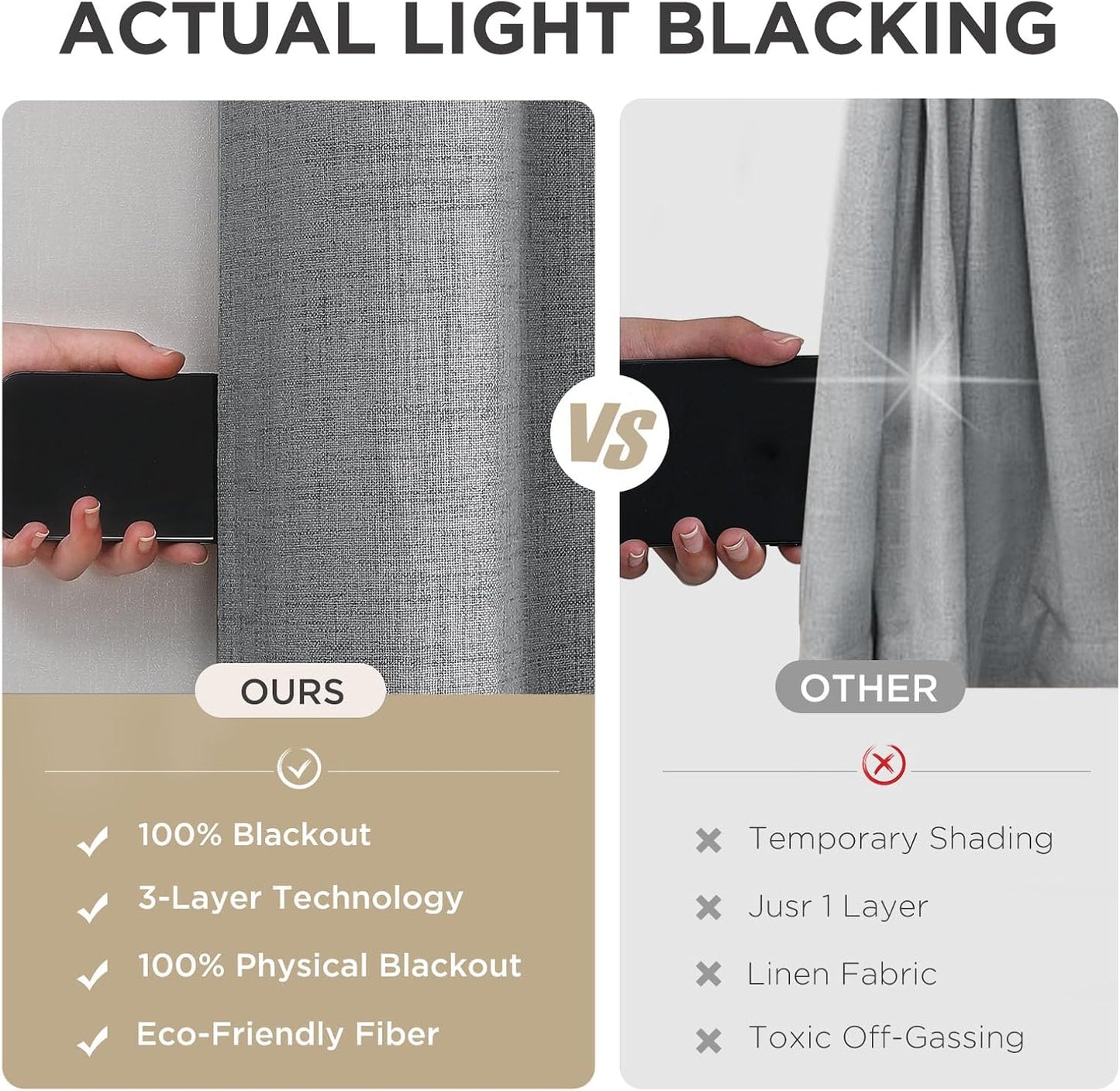Joydeco Blackout Curtains 95 Inches Long 2 Panels Burg, Room Darkening Curtains for Bedroom, 100% Black Out Textured Thermal Drapes Privacy Protection 2 Panels Set(W52 x L95 Inch, Light Grey)