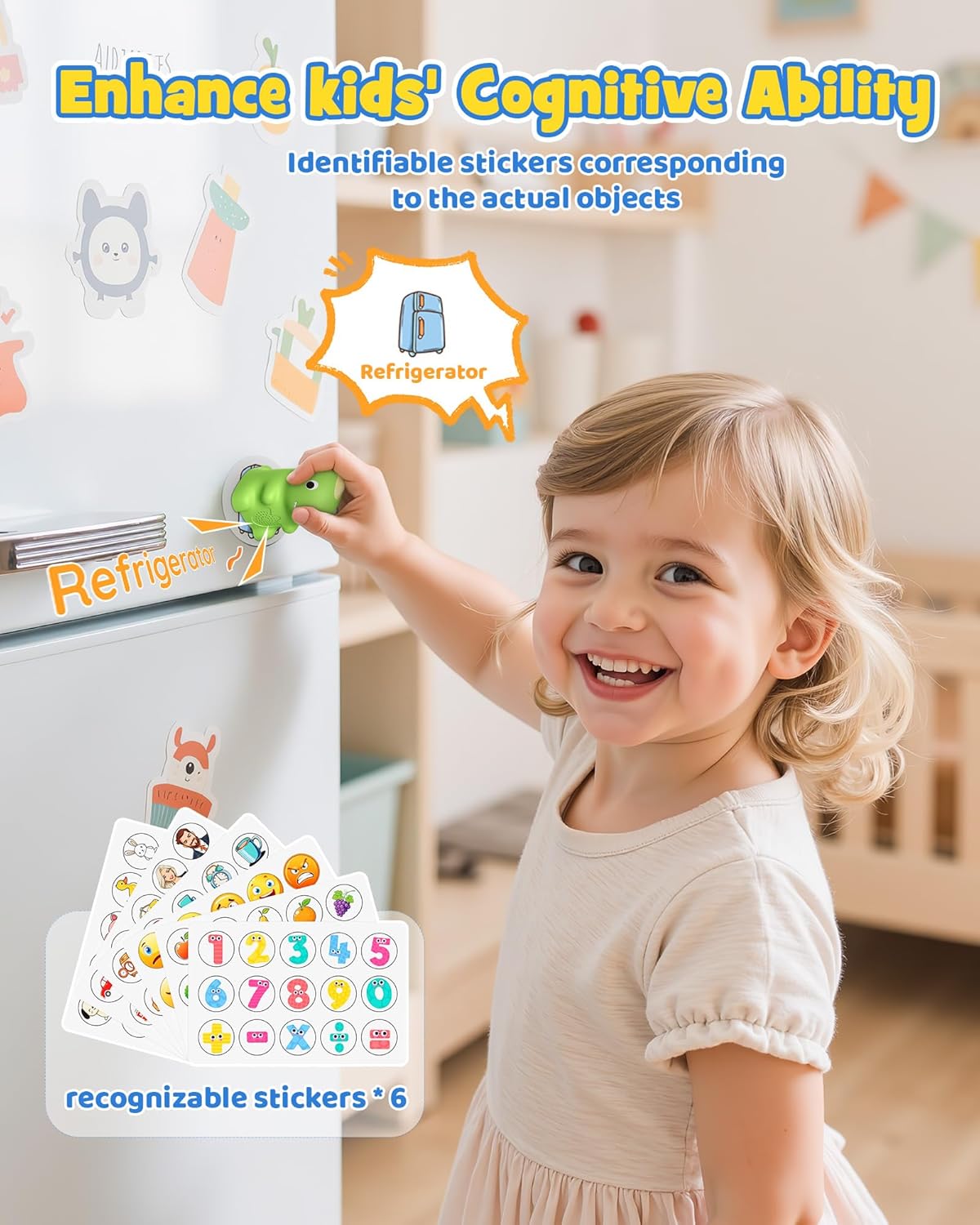 Sensory Dinosaur Pen Reading Toy Set, 73PCS Talking Flash Cards&6 Stickers, Interactive Educational Gifts for Autistic Toddlers, Montessori Language Learning, Speech Therapy Toddler Toys for Birthday