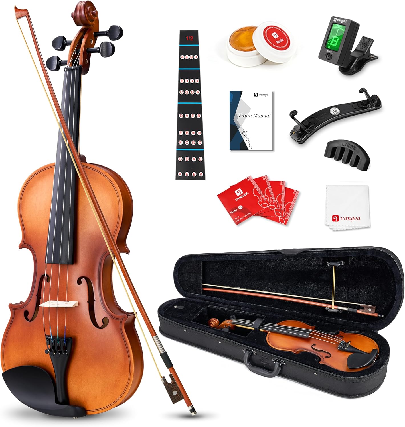Vangoa 1/2 Violin Set for Beginners Kids Student Fiddle Half Size Acoustic Violin Outfit with Starter Kit for Children Teens, Natural