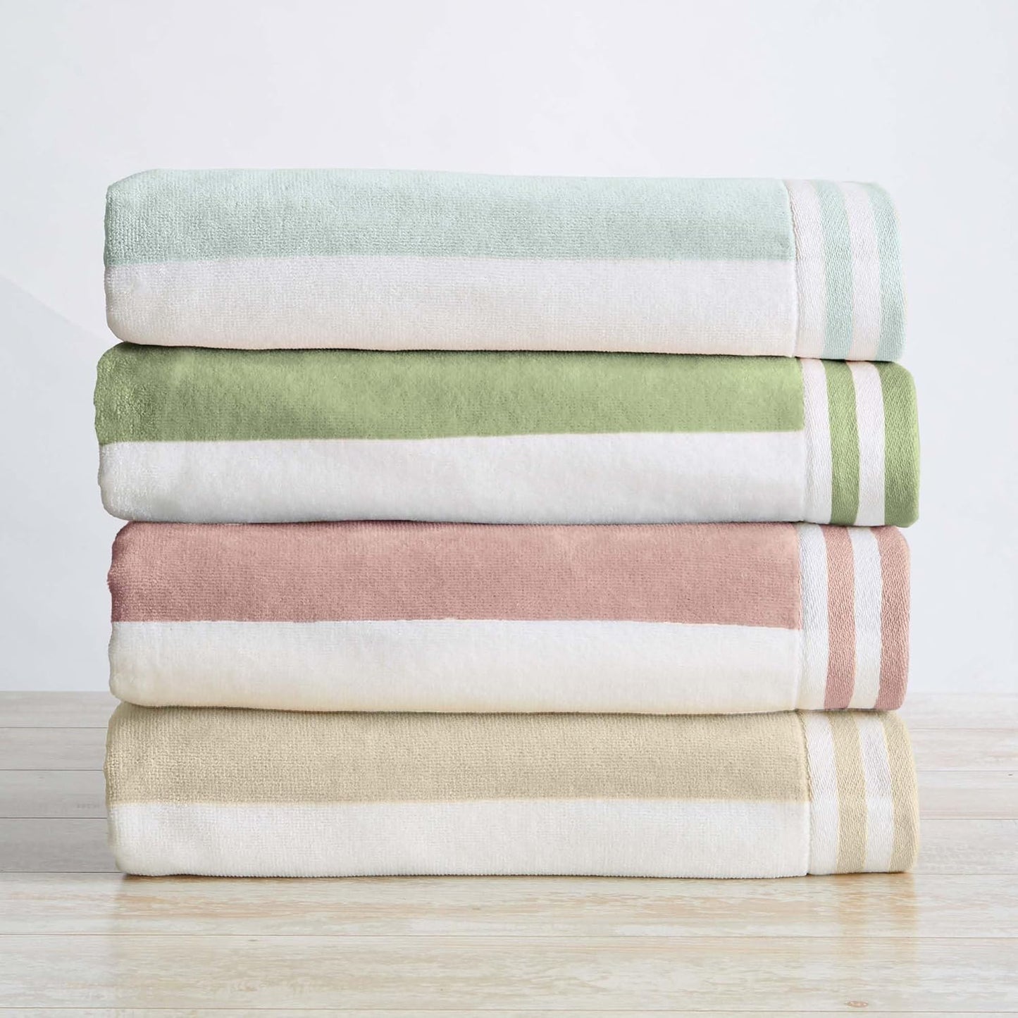 Great Bay Home 100% Cotton Velour 4 Pack Beach Towels 30" x 60" - Cabana Stripe Pool Towels - Quick Dry, Large Swim Towels (Multi Color)
