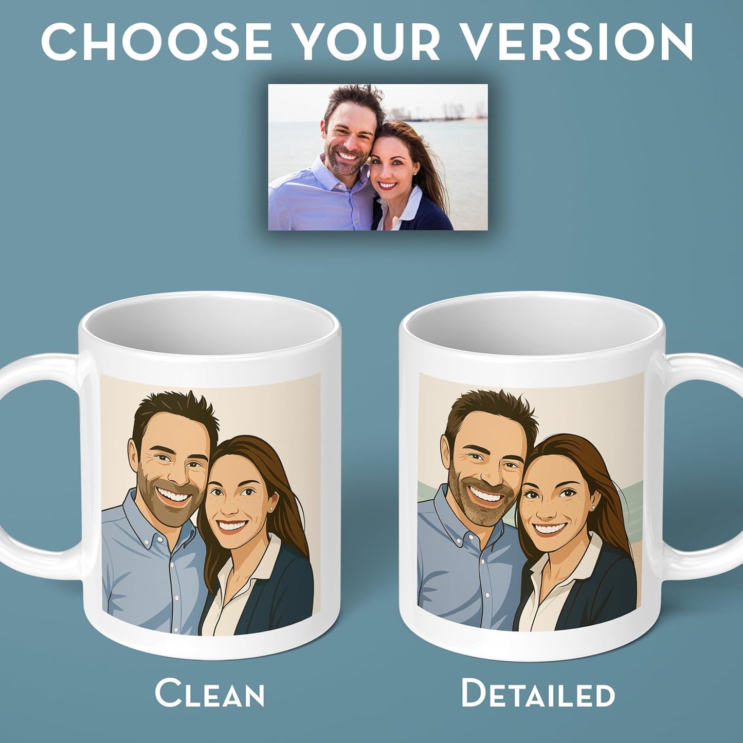 Personalized Coffee Mug, Custom Drawing Portrait Gift, Funny Customized Coffee Gift for Men & Women, Custom Mugs with Pictures, Light Green 11oz Customized Ceramic Tea Cup