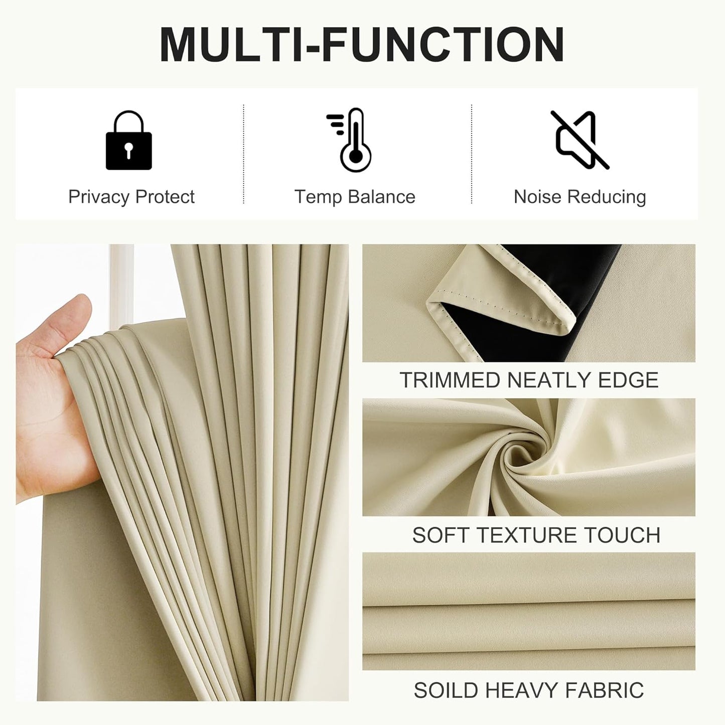 NICETOWN 100% Blackout Curtains for Bedroom Solid Thermal Insulated Grommet Room Darkening Curtains & Drapes Luxury Decor for Living Room Nursery, 52 x 84 Inch, Cream, 2 Panels