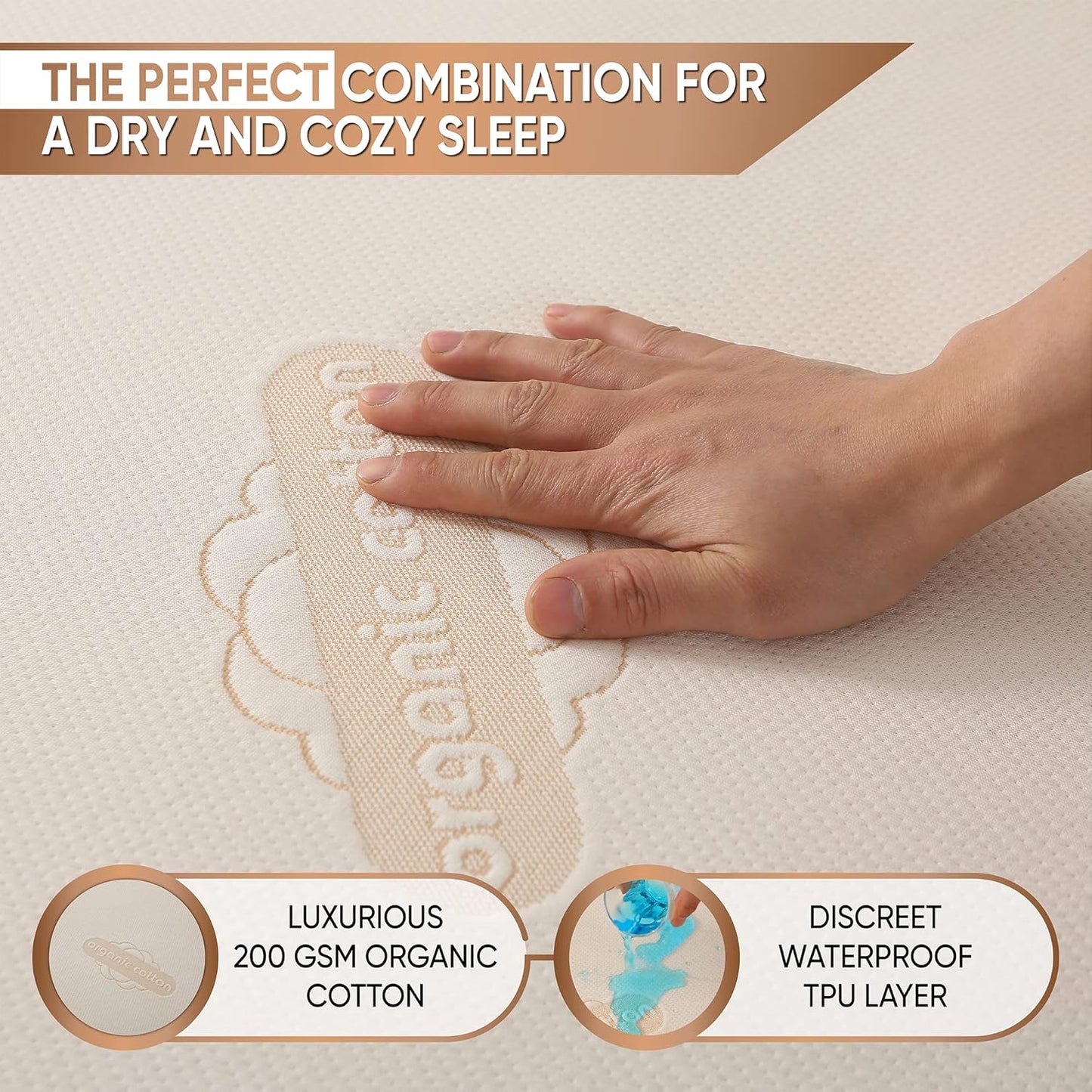 Waterproof Organic Mattress Protector Twin - Organic Cotton Breathable Mattress Pad Cover - 250 GSM Comfort - Deep Pocket - Fitted Comfort