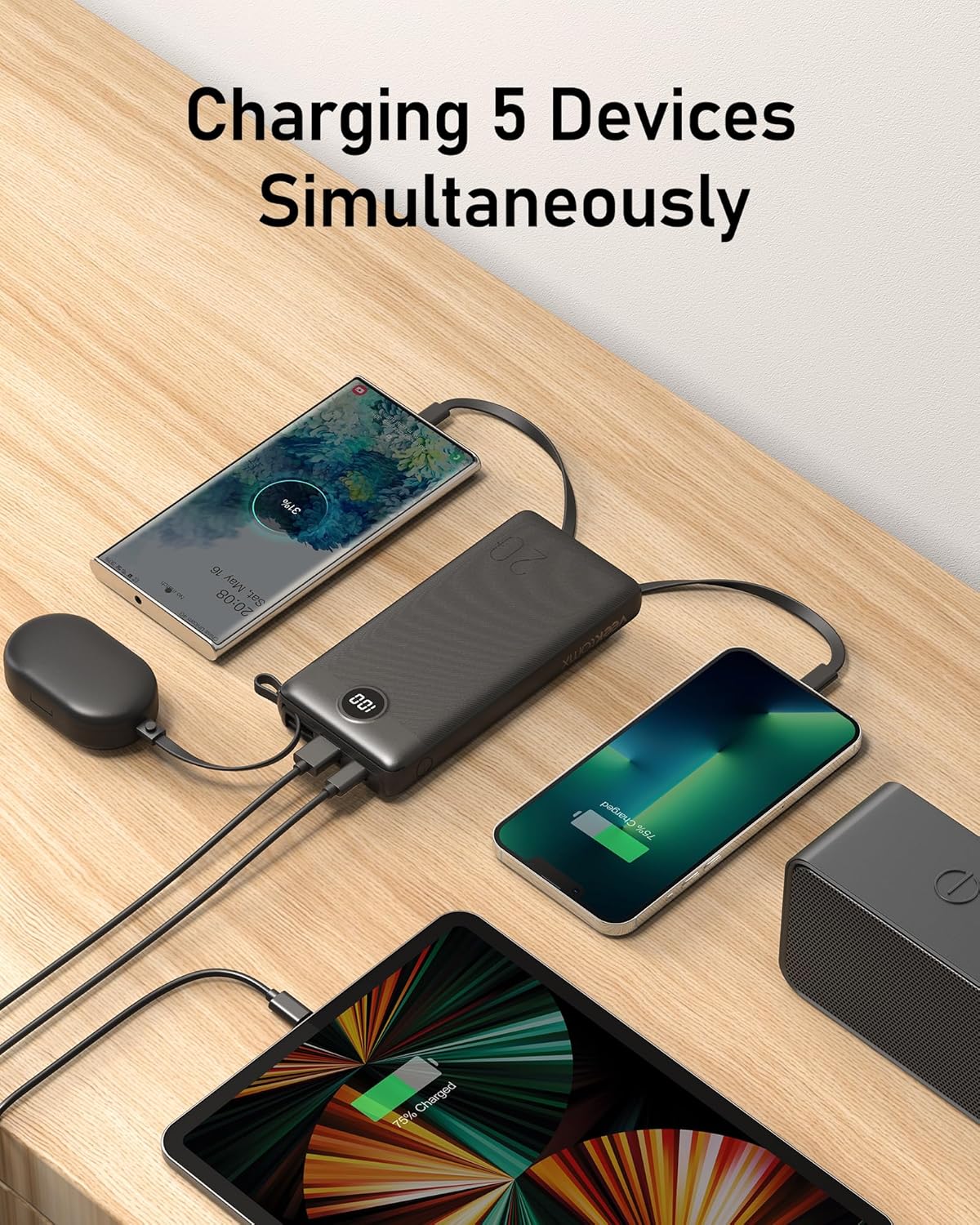 VEEKTOMX Portable Charger with Built-in Cables, 20000mAh Power Bank for iPhone, Fast Charging USB C Battery Pack, Travel Essentials Powerbank Compatible with iPhone, Samsung, Android, etc