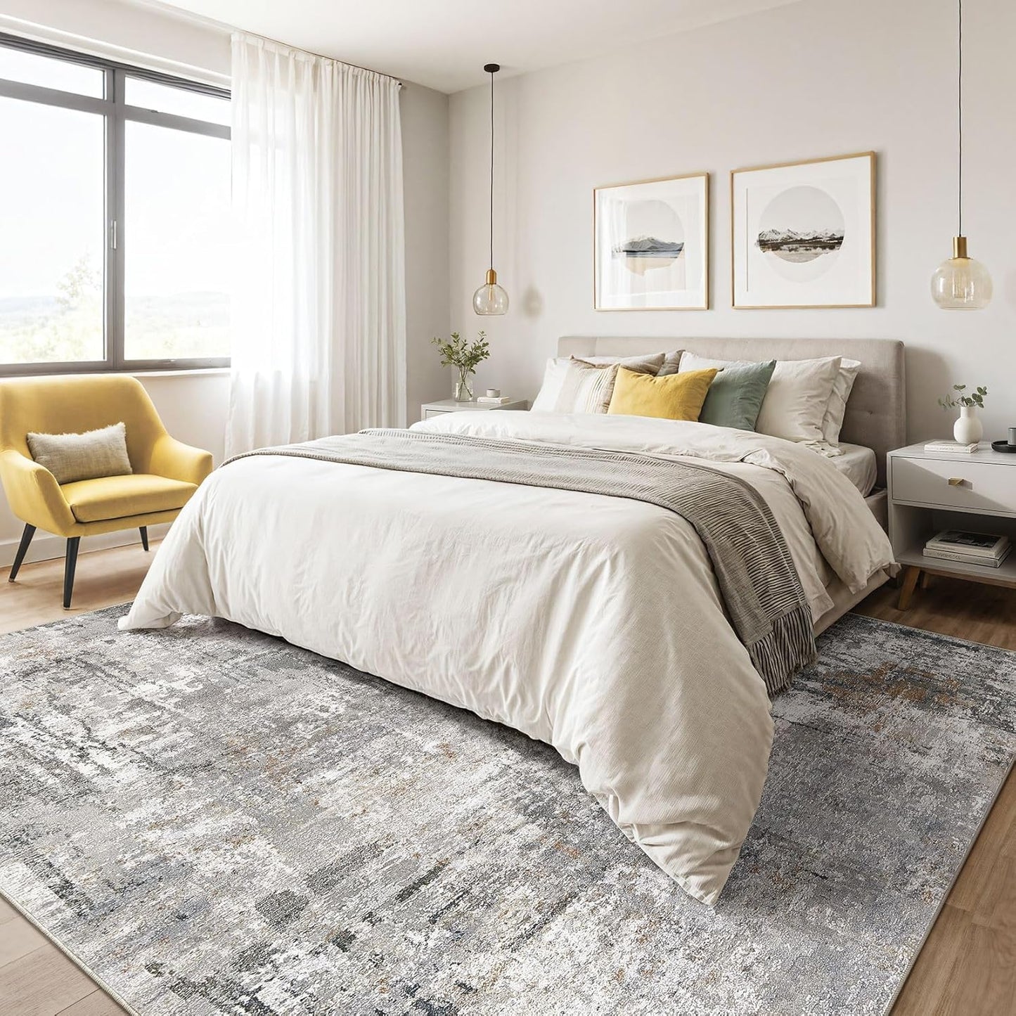5x7 Area Rugs Washable Rug: Living Room Large Abstract Modern Soft Stain Resistant Indoor Floor Non Slip Accent Carpet for Bedroom Nursery Playroom Dining Room Office Dorm Home- Gray Rust